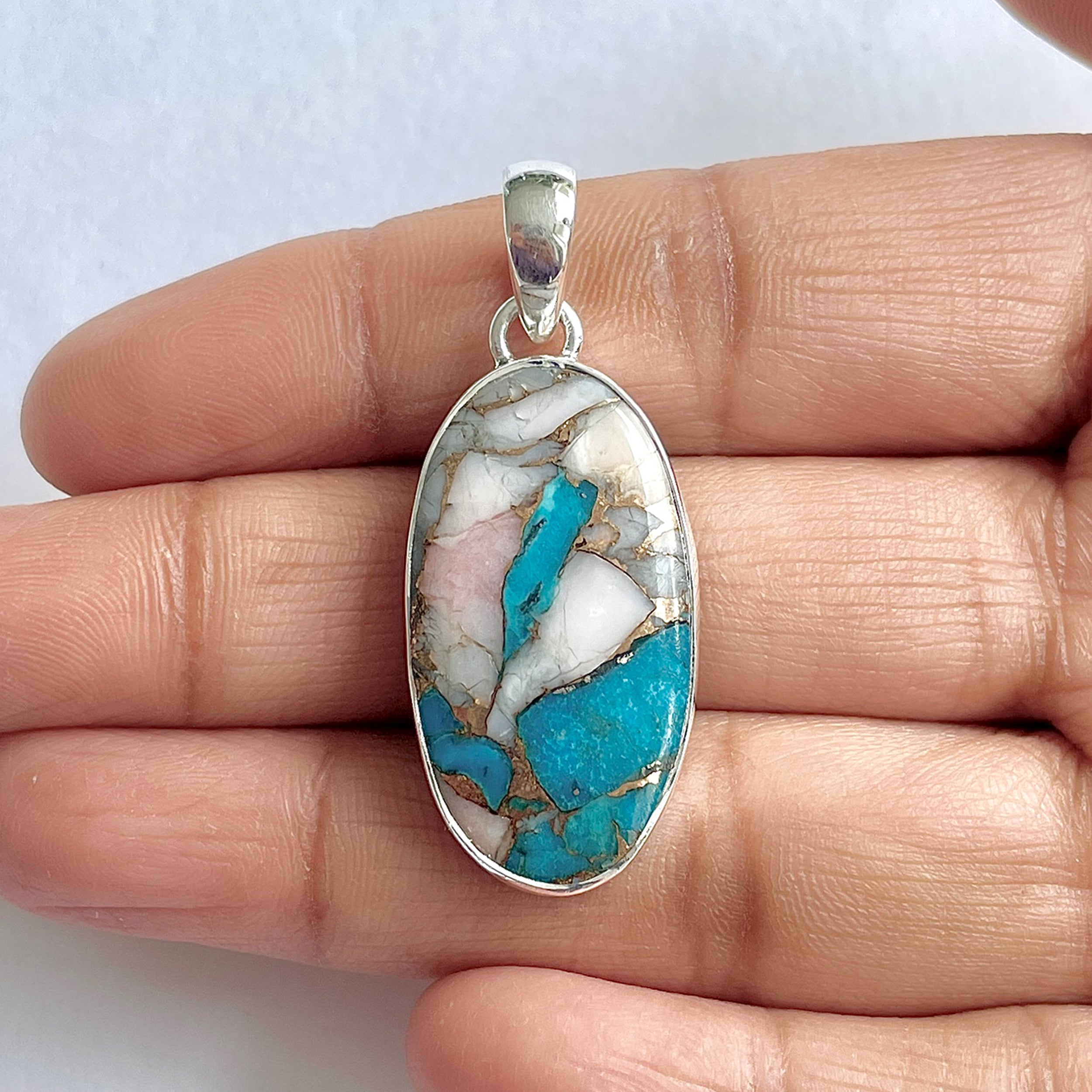 Spiny Oyster Turquoise Pendant-(TRO-1-2)