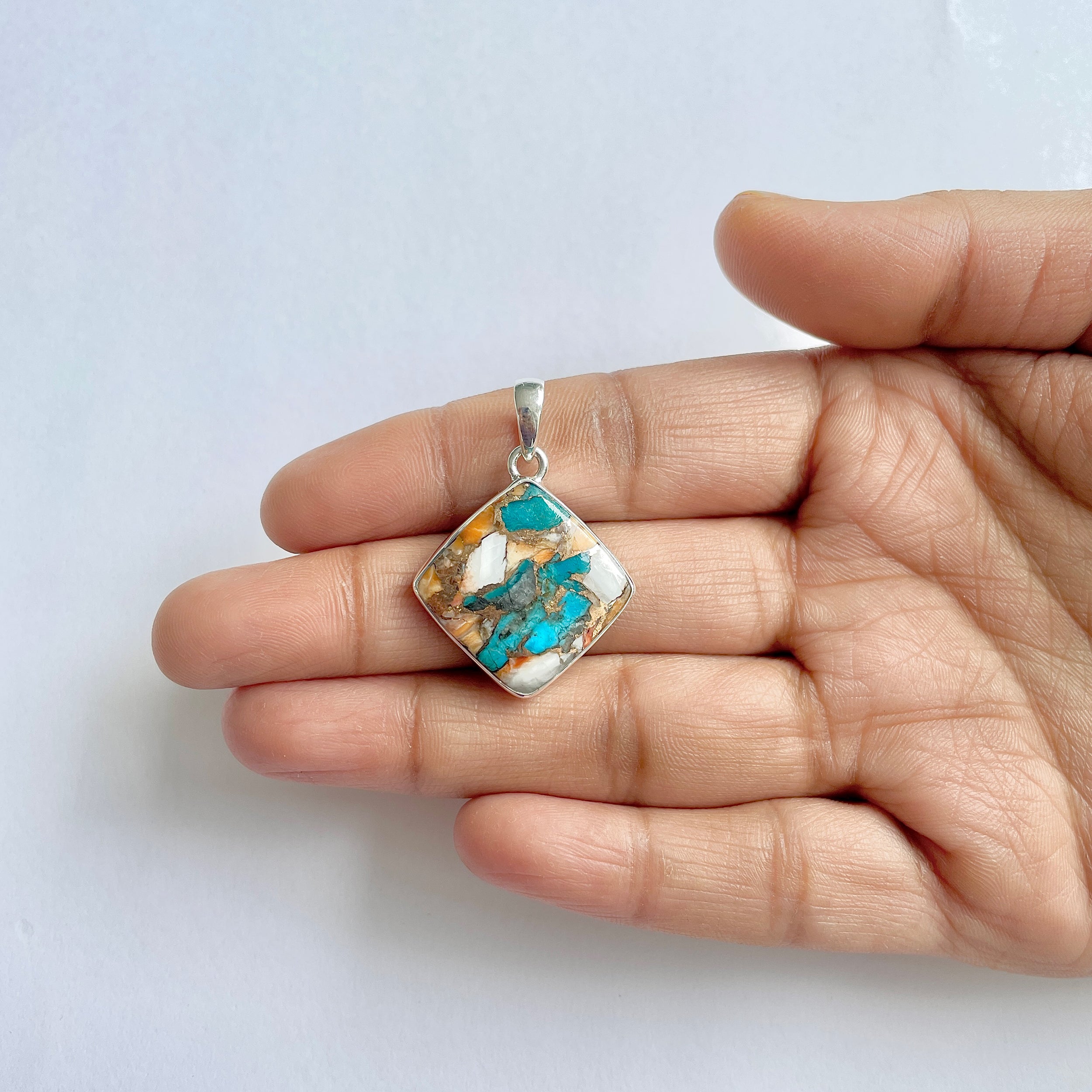 Spiny Oyster Turquoise Pendant-(TRO-1-20)