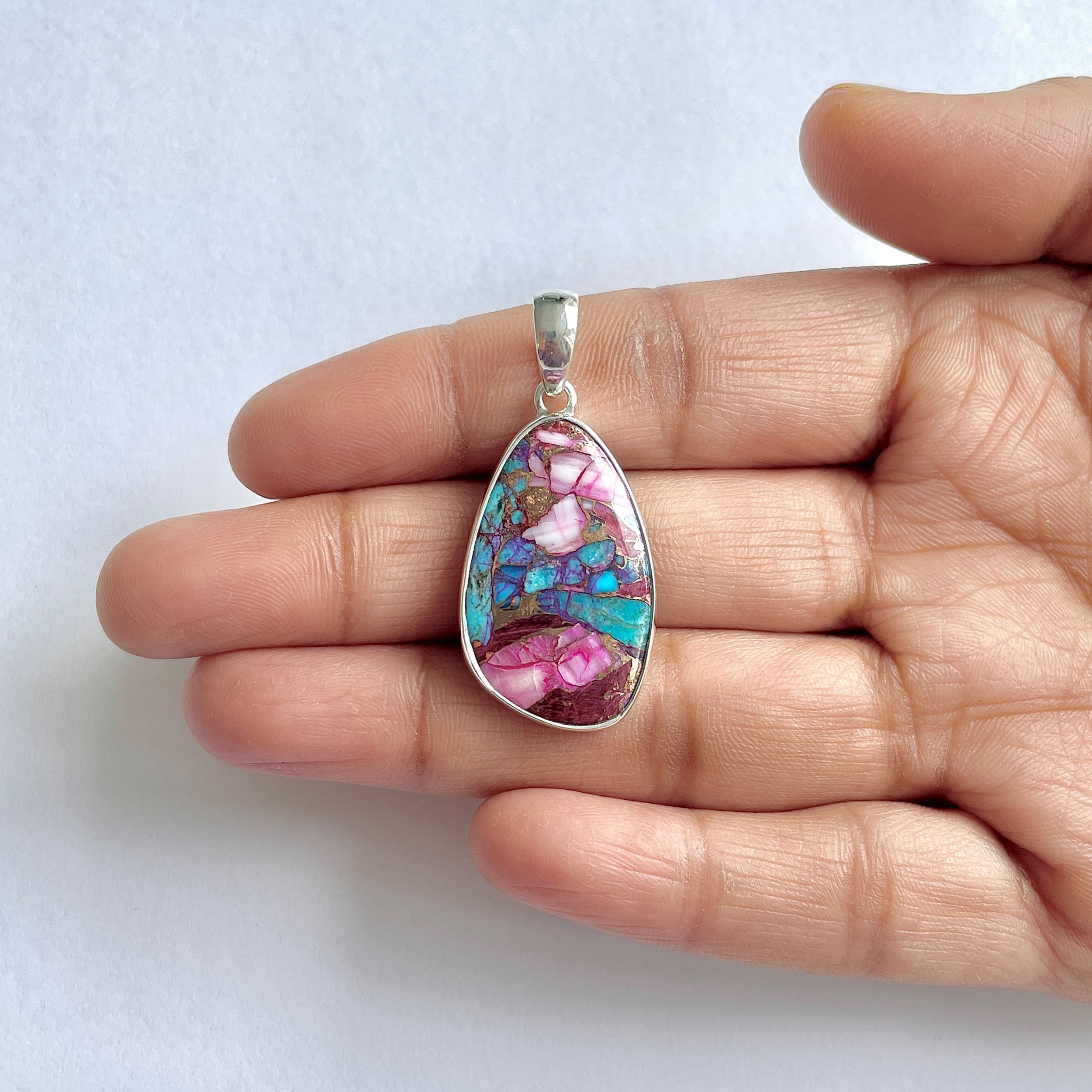 Spiny Oyster Turquoise Pendant-(TRO-1-21)