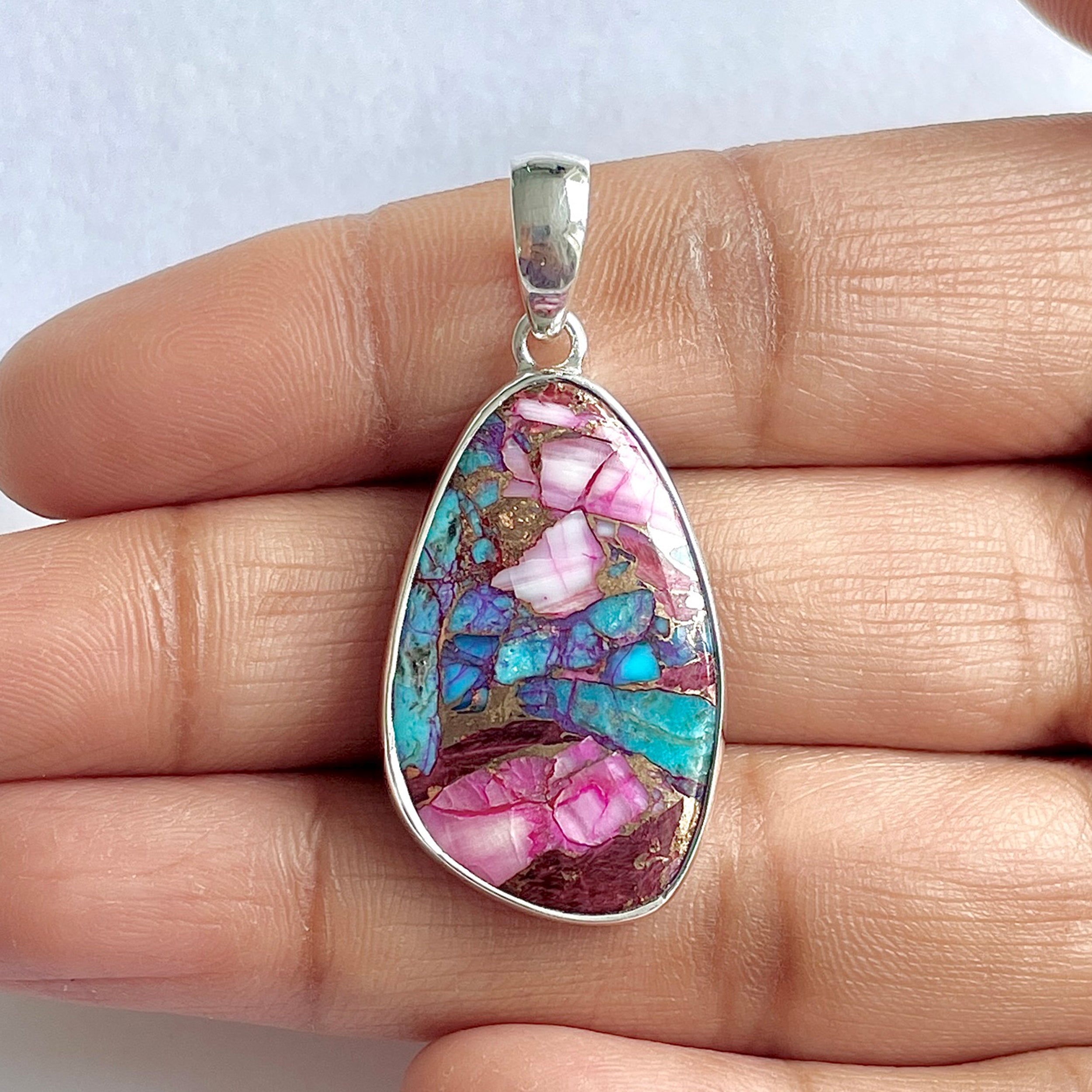 Spiny Oyster Turquoise Pendant-(TRO-1-21)