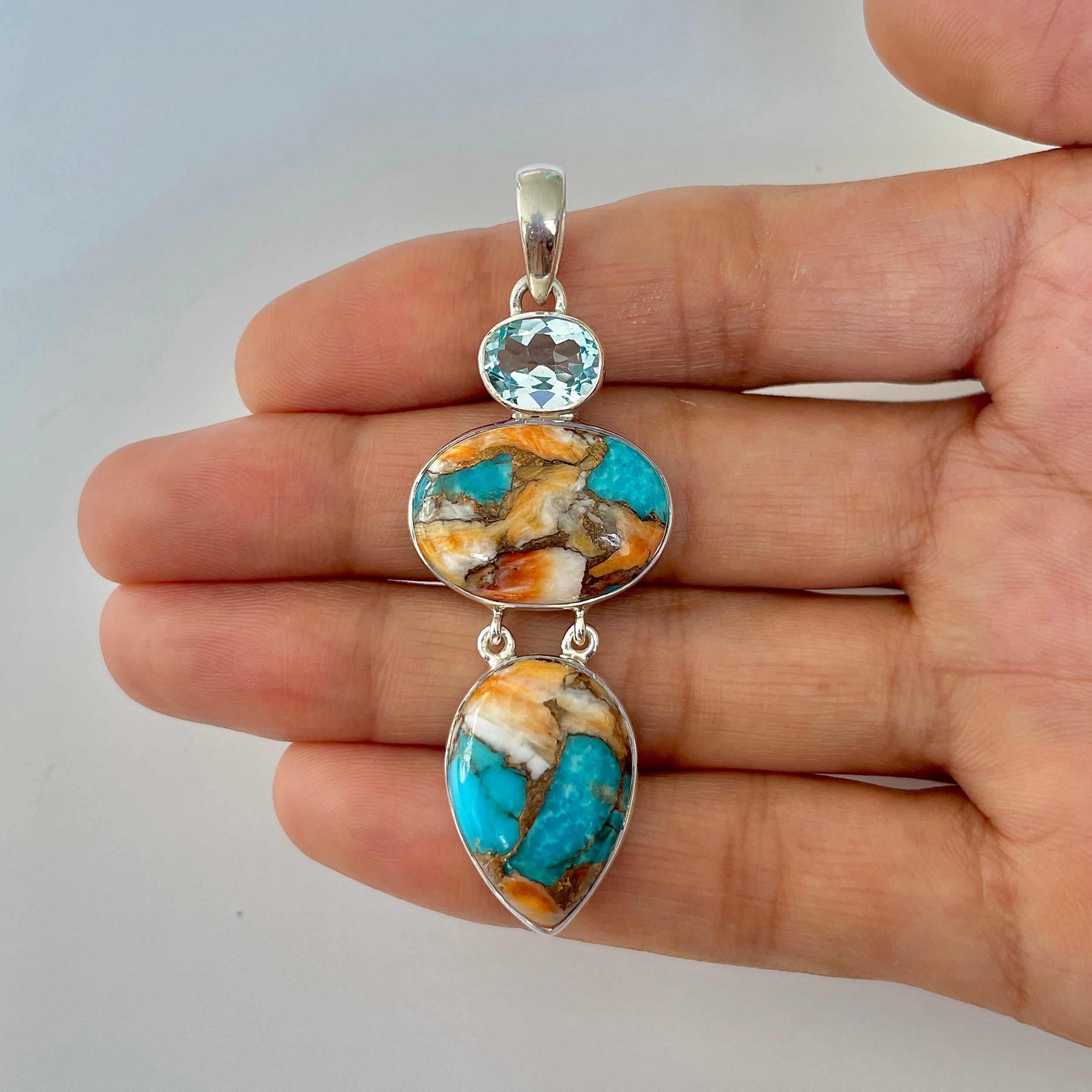 Spiny Oyster Turquoise Pendant-(TRO-1-24)