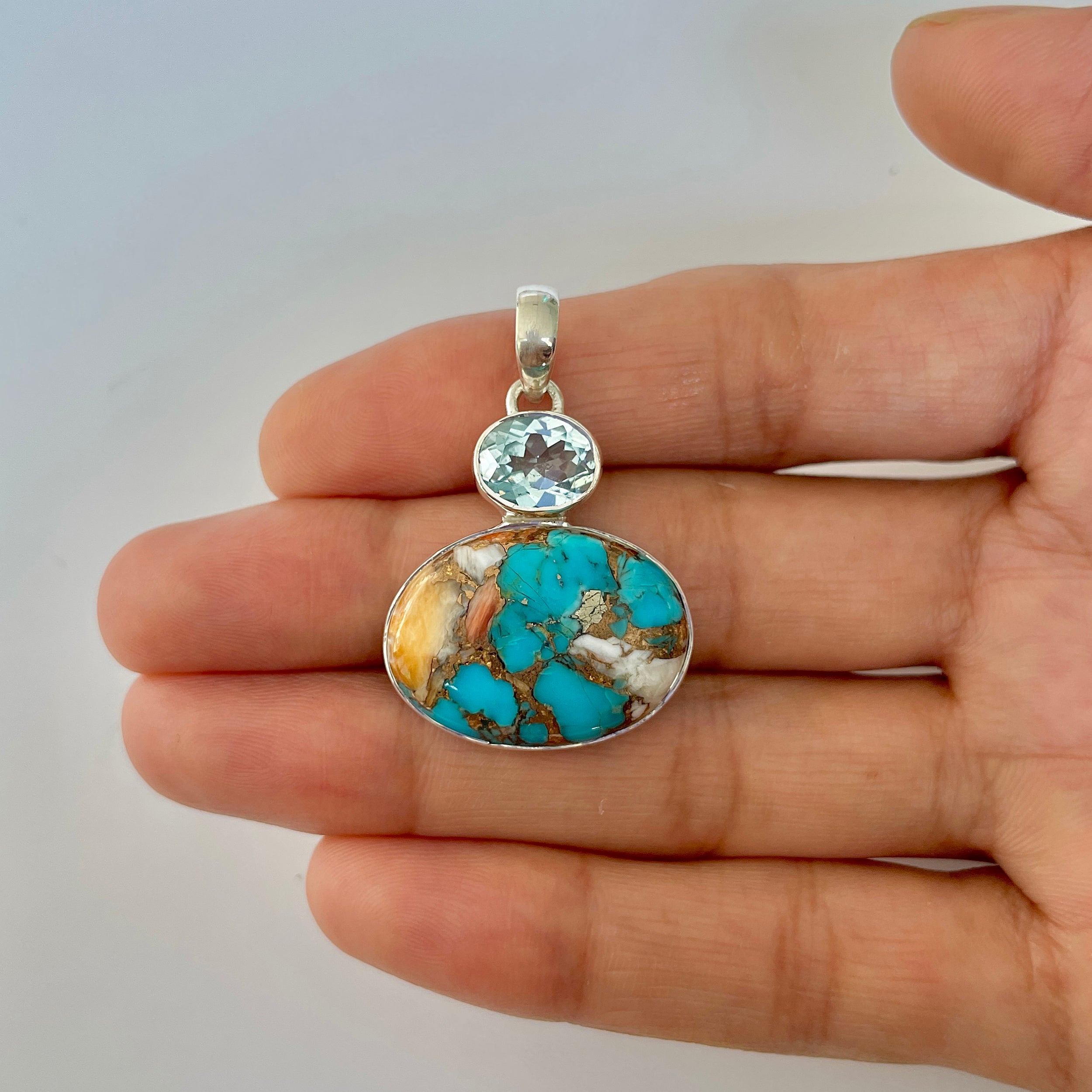 Spiny Oyster Turquoise Pendant-(TRO-1-27)