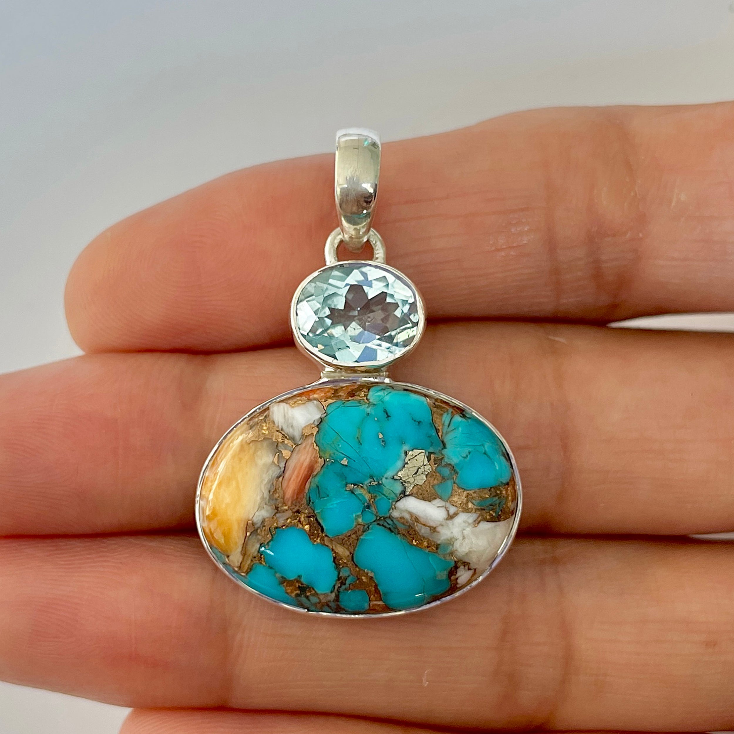 Spiny Oyster Turquoise Pendant-(TRO-1-27)