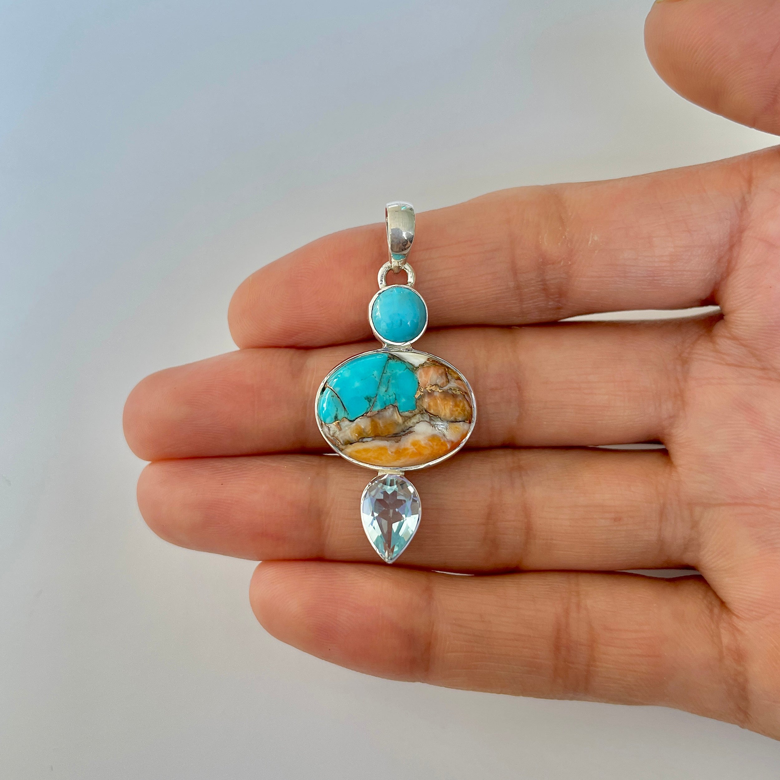 Spiny Oyster Turquoise Pendant-(TRO-1-28)