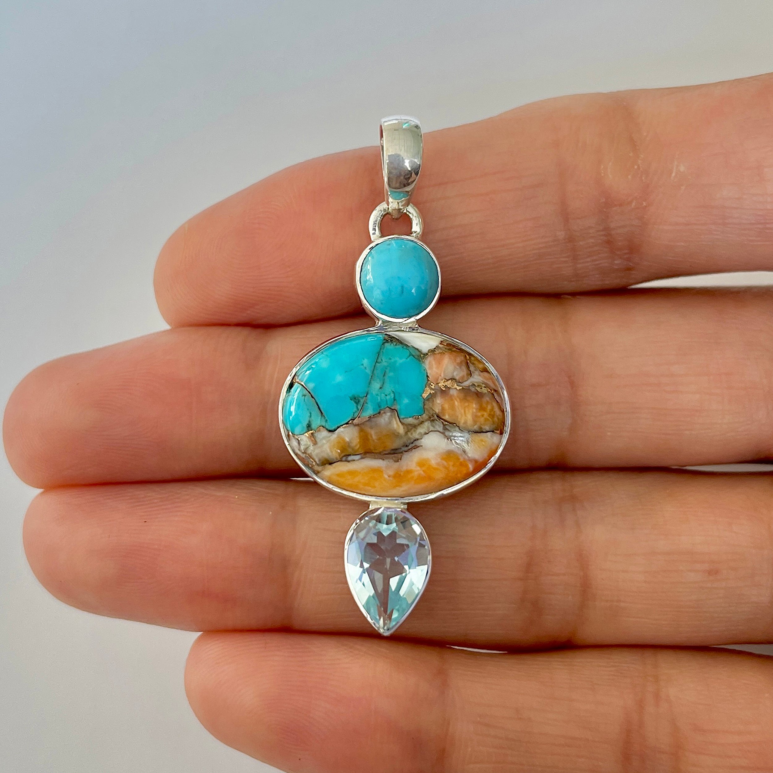 Spiny Oyster Turquoise Pendant-(TRO-1-28)
