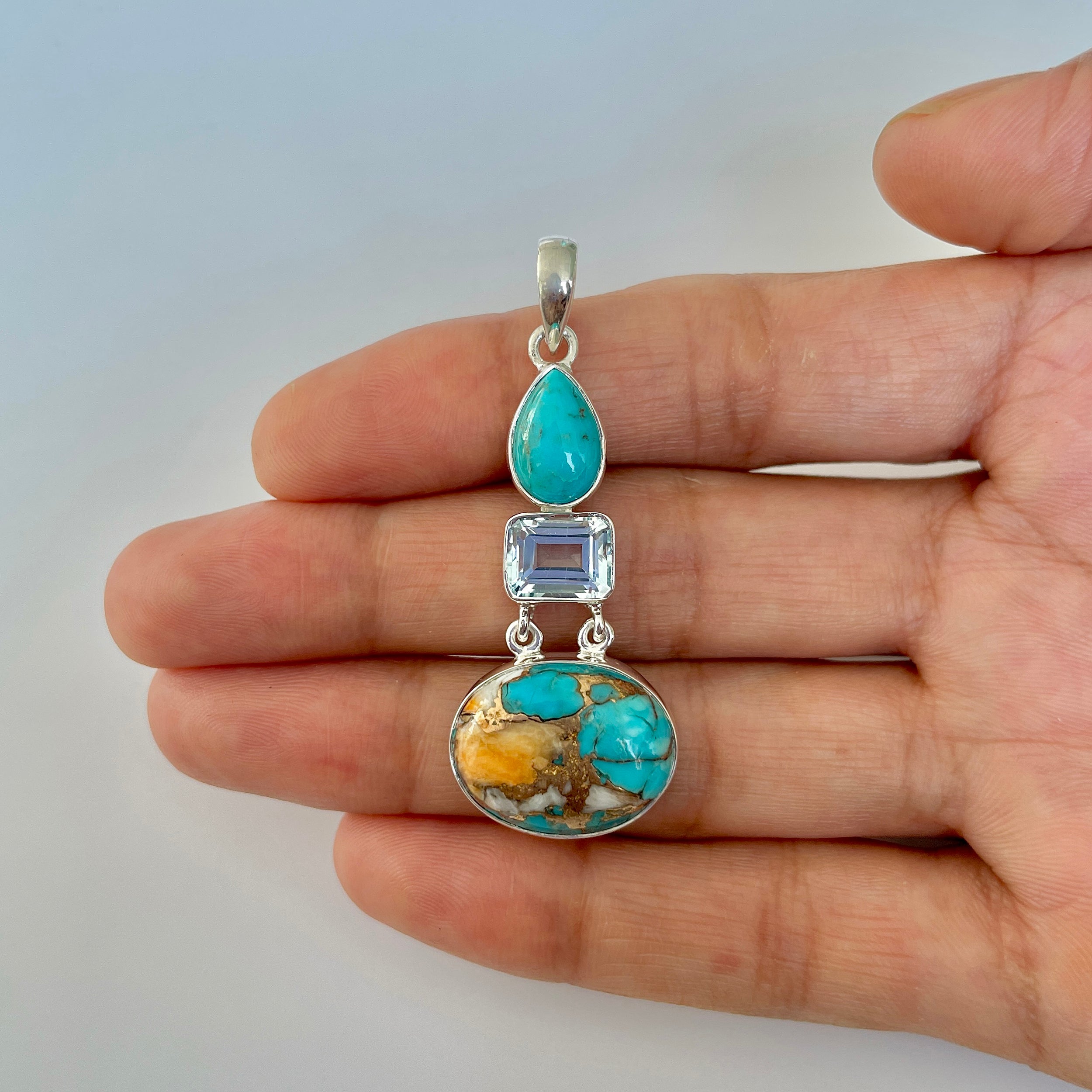 Spiny Oyster Turquoise Pendant-(TRO-1-29)