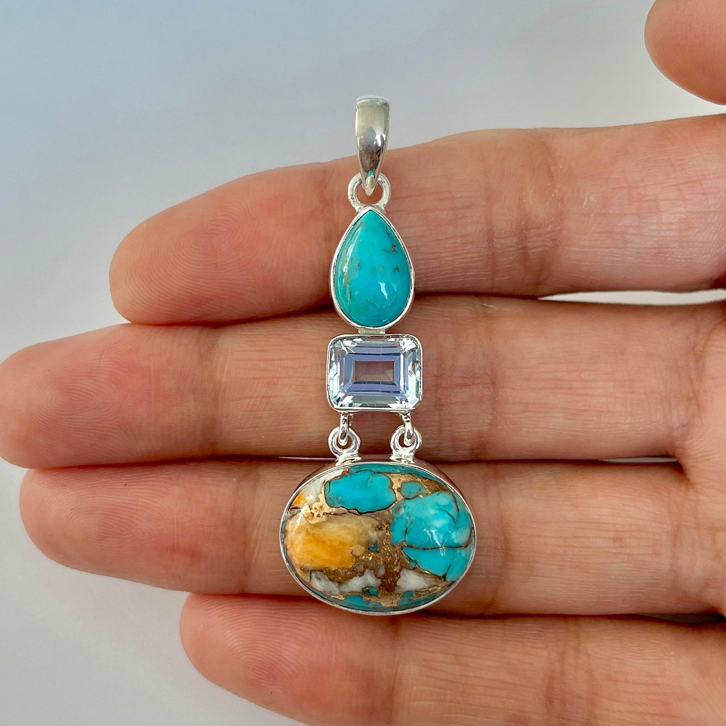 Spiny Oyster Turquoise Pendant-(TRO-1-29)