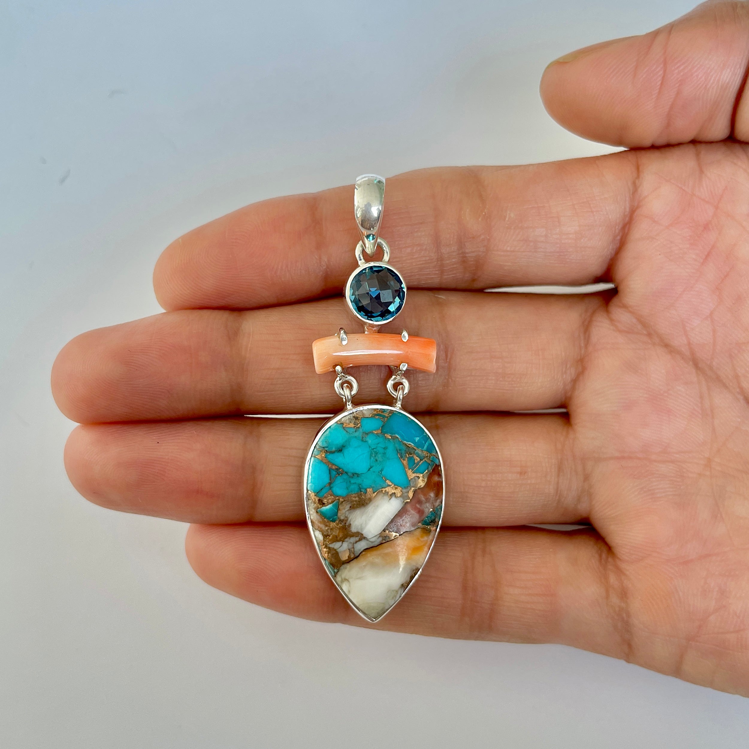 Spiny Oyster Turquoise Pendant-(TRO-1-30)