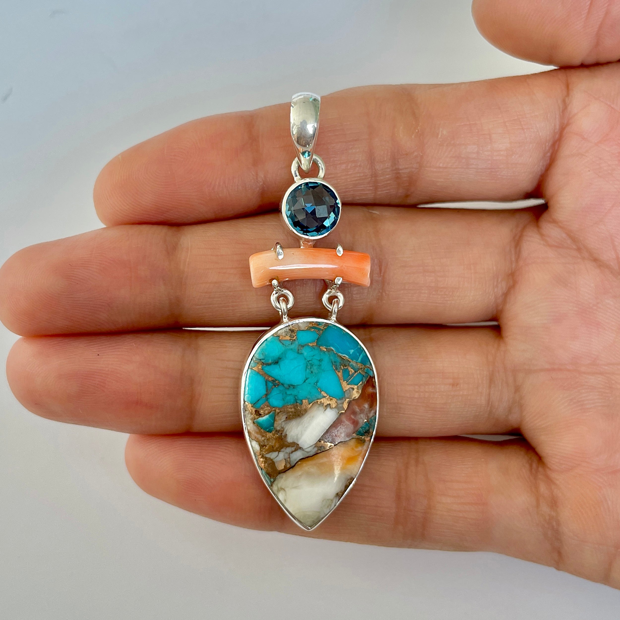 Spiny Oyster Turquoise Pendant-(TRO-1-30)