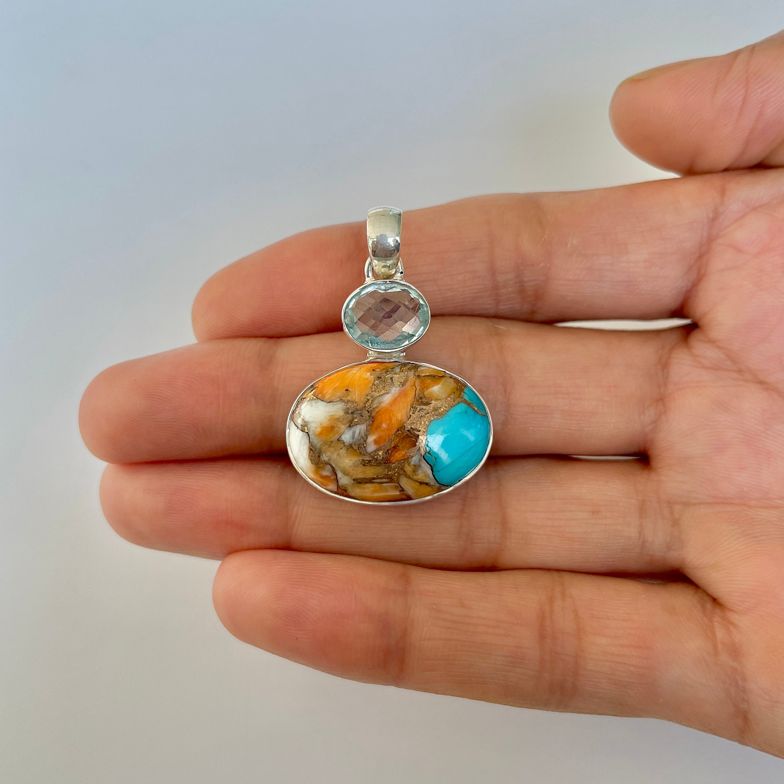 Spiny Oyster Turquoise Pendant-(TRO-1-31)