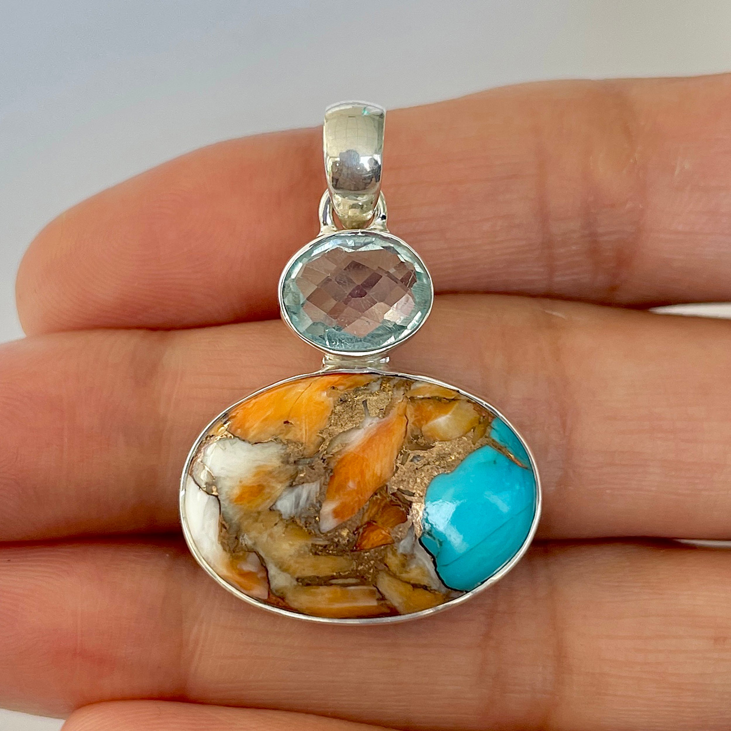 Spiny Oyster Turquoise Pendant-(TRO-1-31)