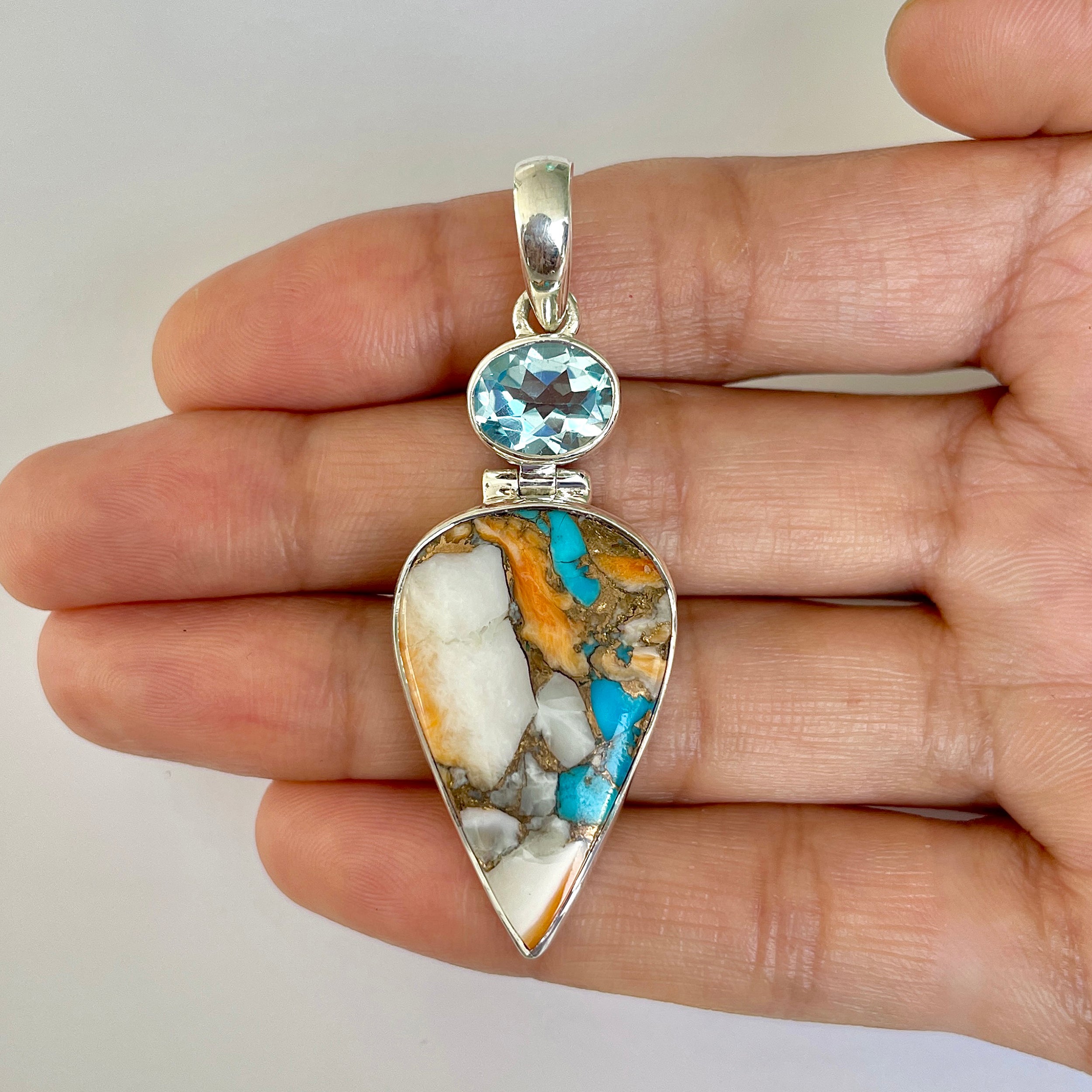 Spiny Oyster Turquoise Pendant-(TRO-1-33)