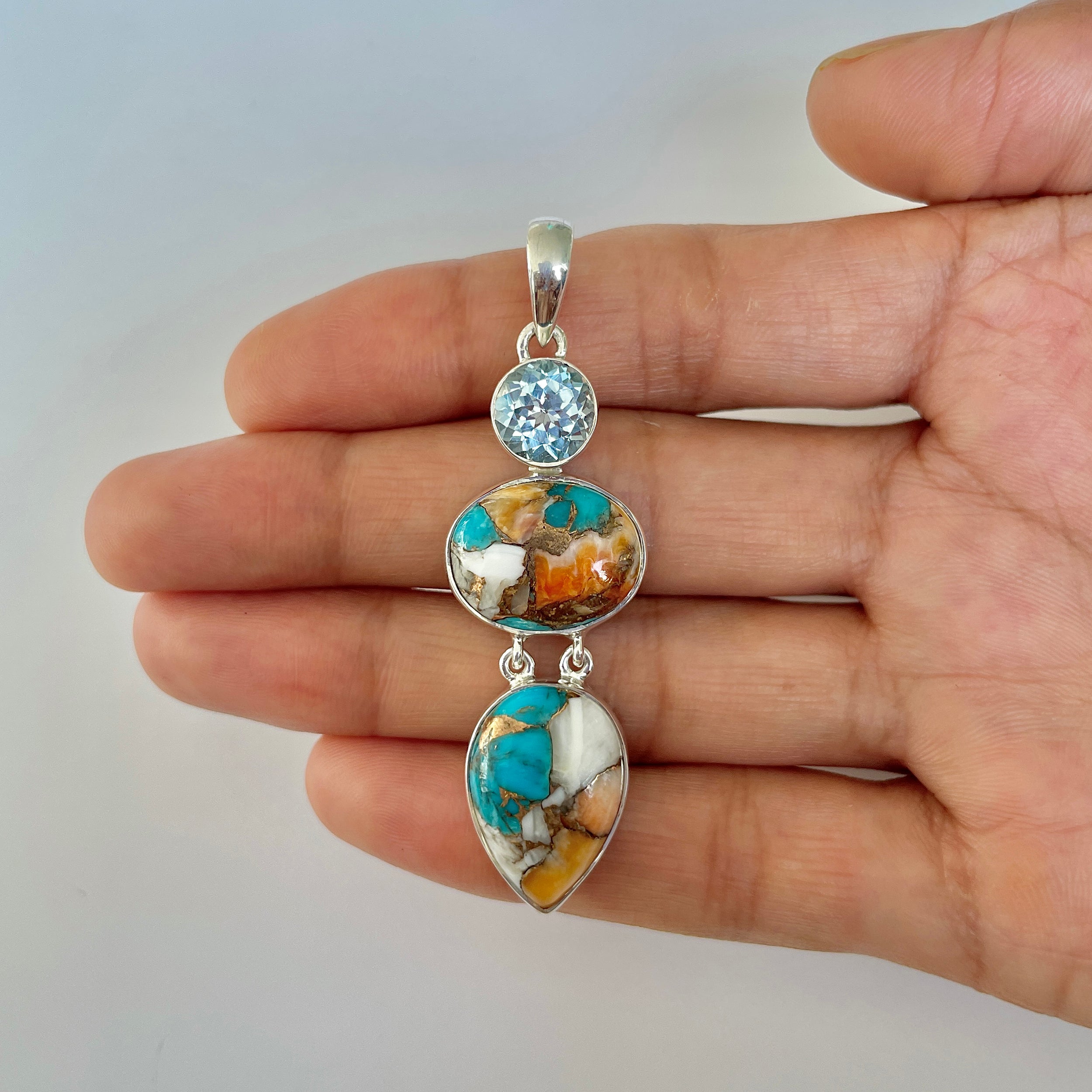 Spiny Oyster Turquoise Pendant-(TRO-1-34)