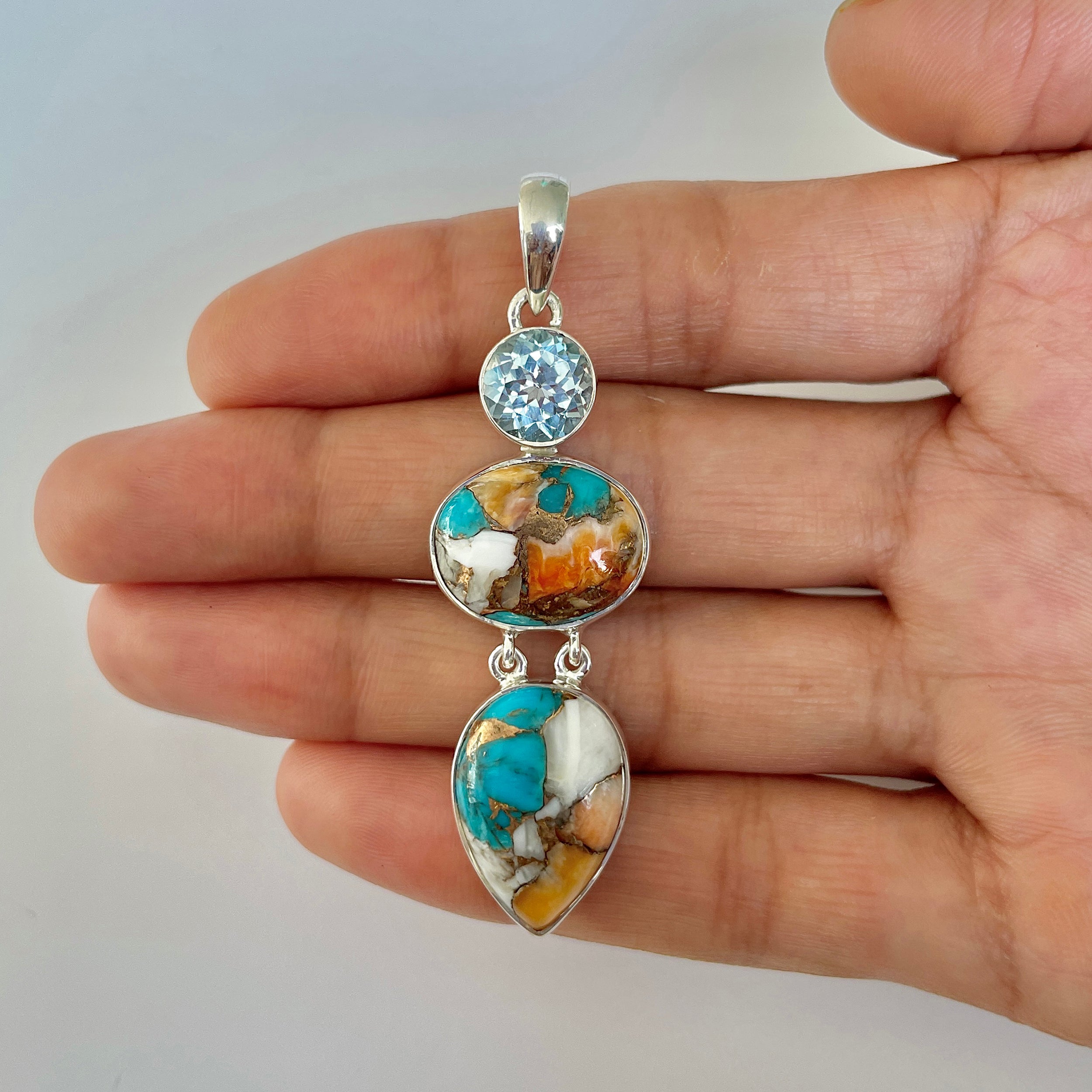 Spiny Oyster Turquoise Pendant-(TRO-1-34)