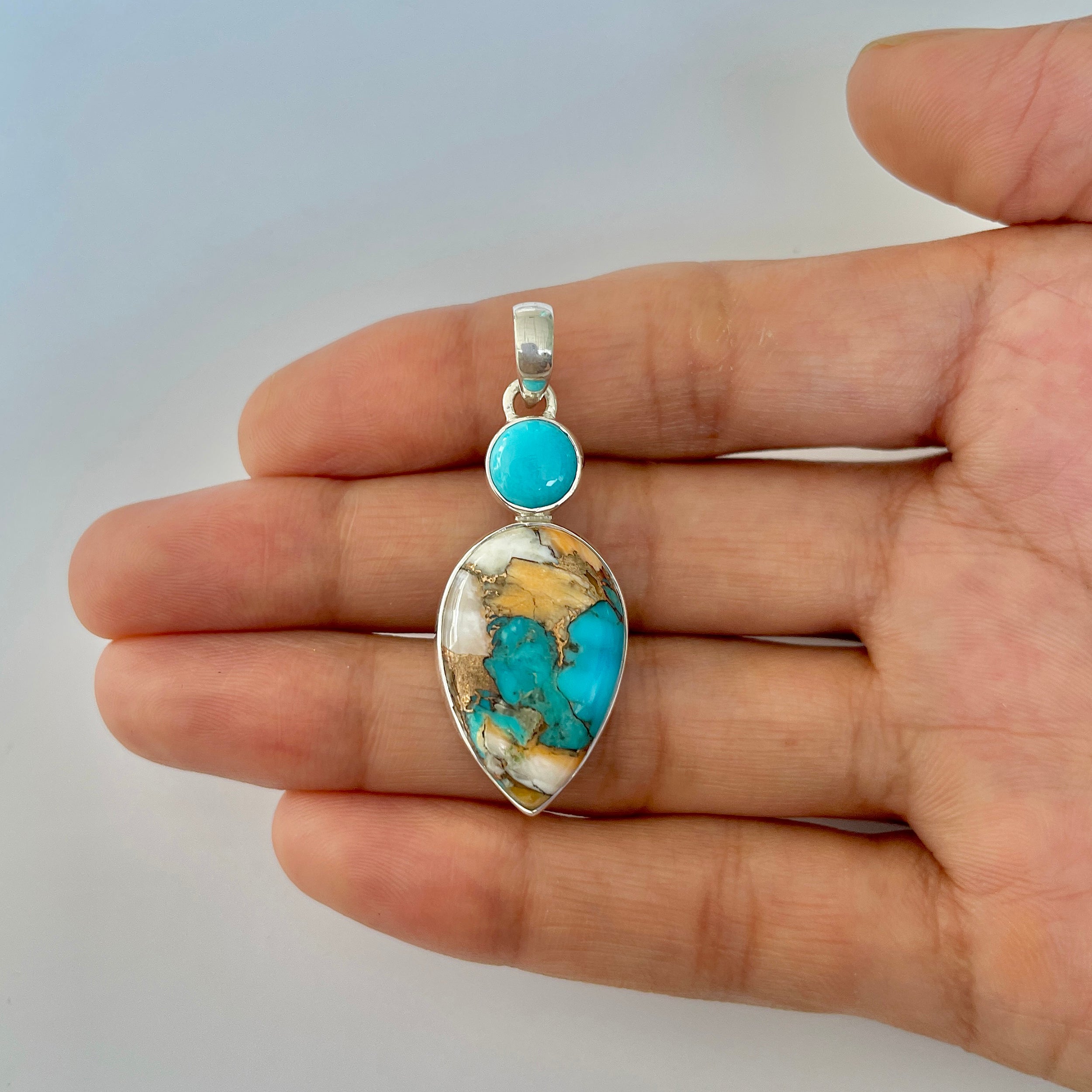 Spiny Oyster Turquoise Pendant-(TRO-1-36)