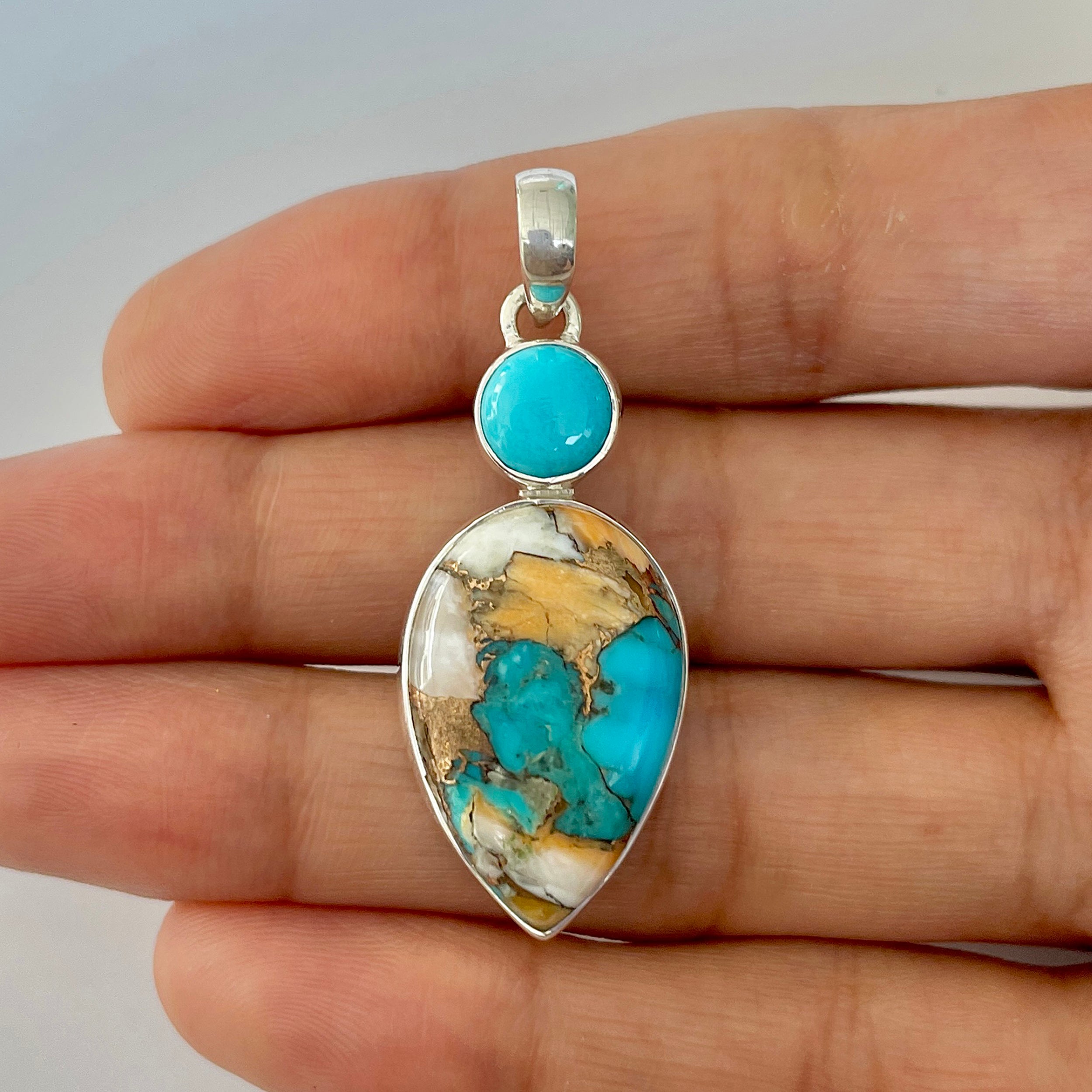 Spiny Oyster Turquoise Pendant-(TRO-1-36)