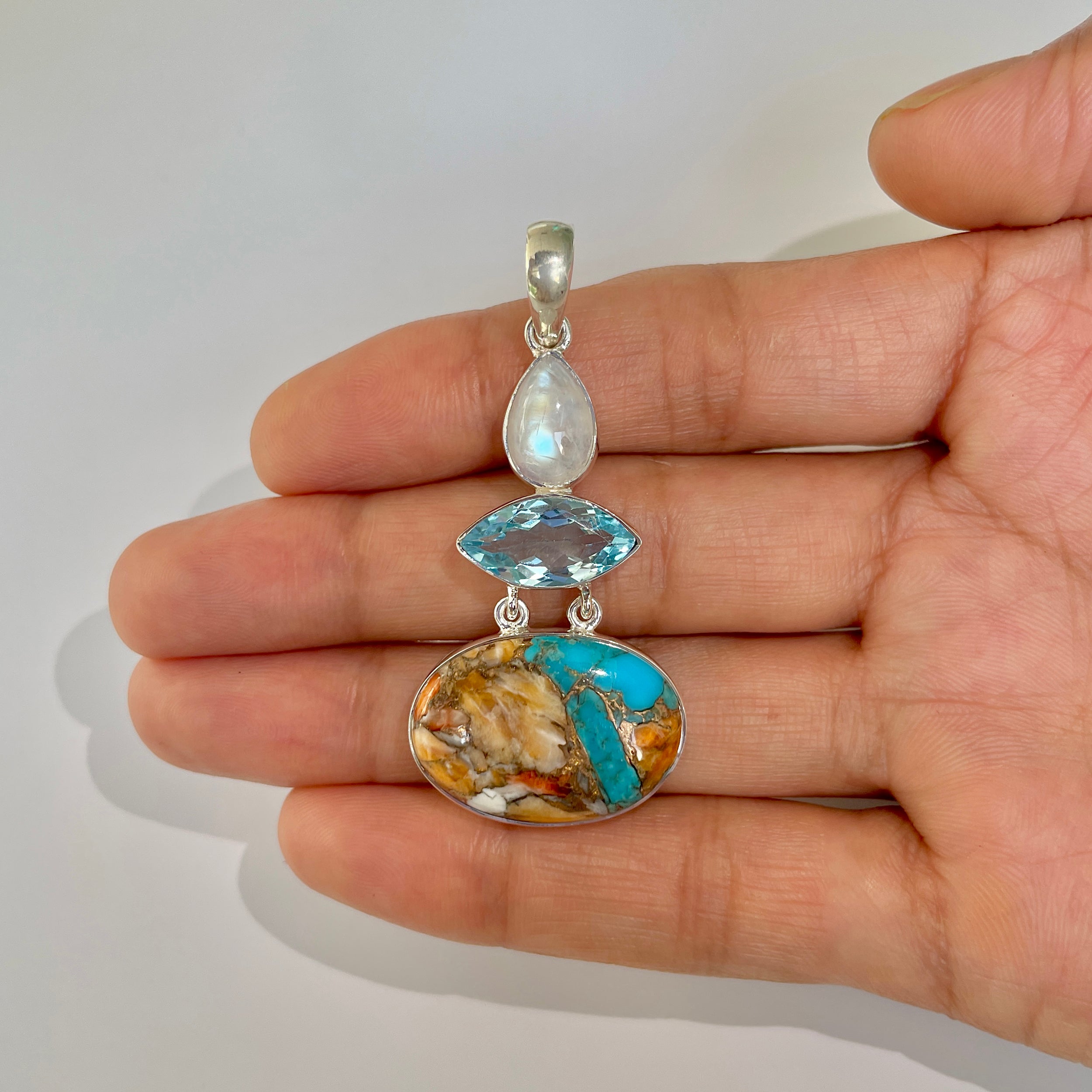 Spiny Oyster Turquoise Pendant-(TRO-1-37)