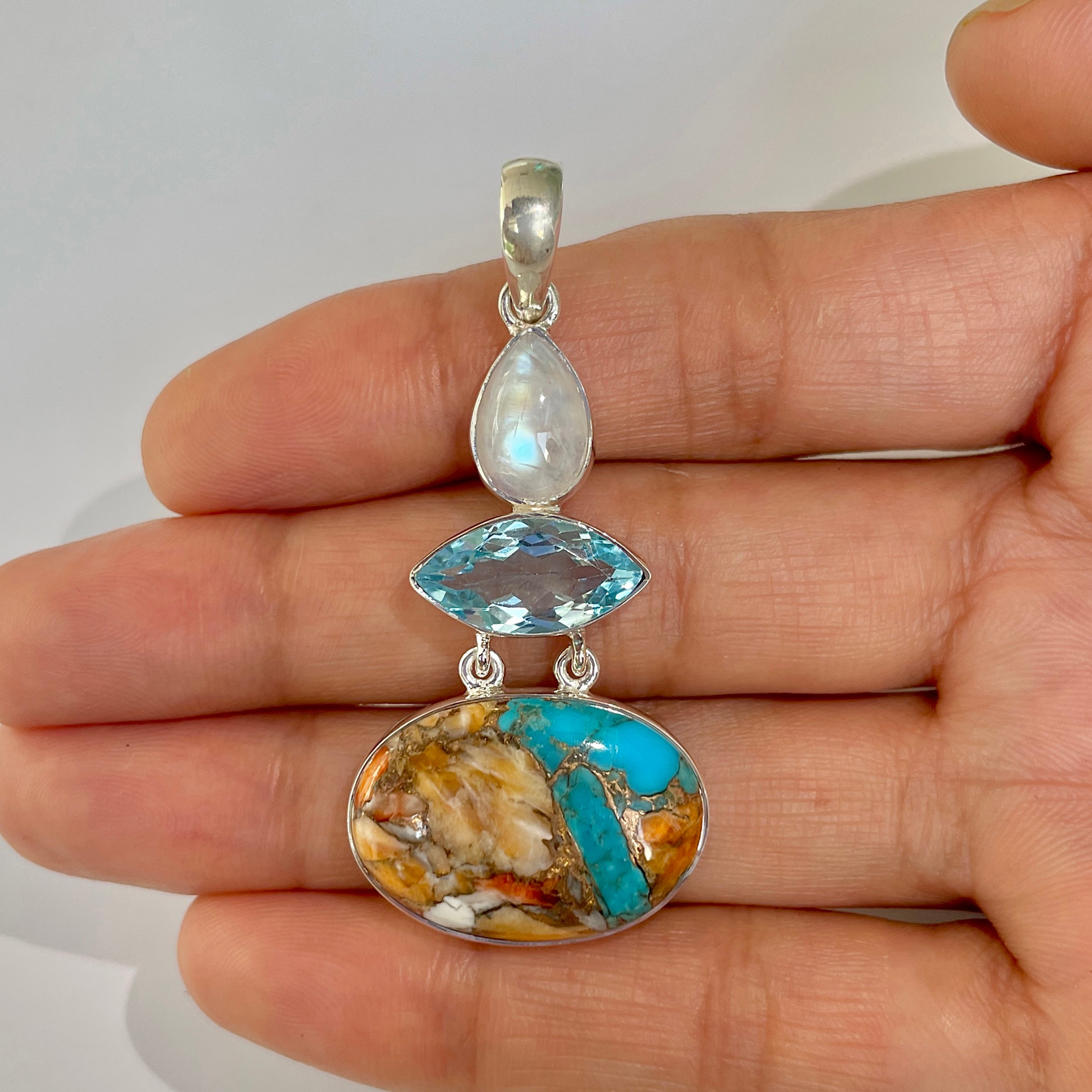 Spiny Oyster Turquoise Pendant-(TRO-1-37)