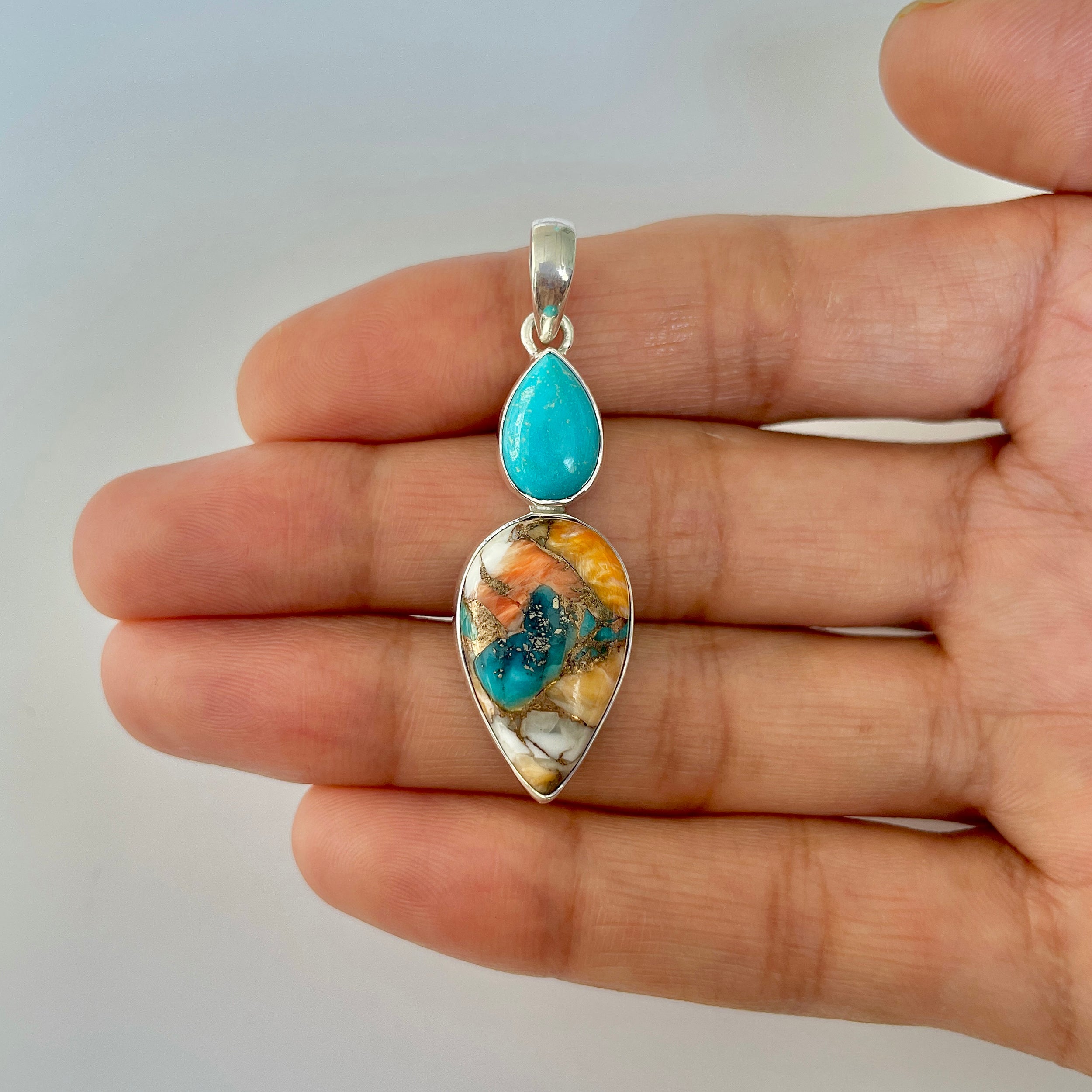 Spiny Oyster Turquoise Pendant-(TRO-1-38)