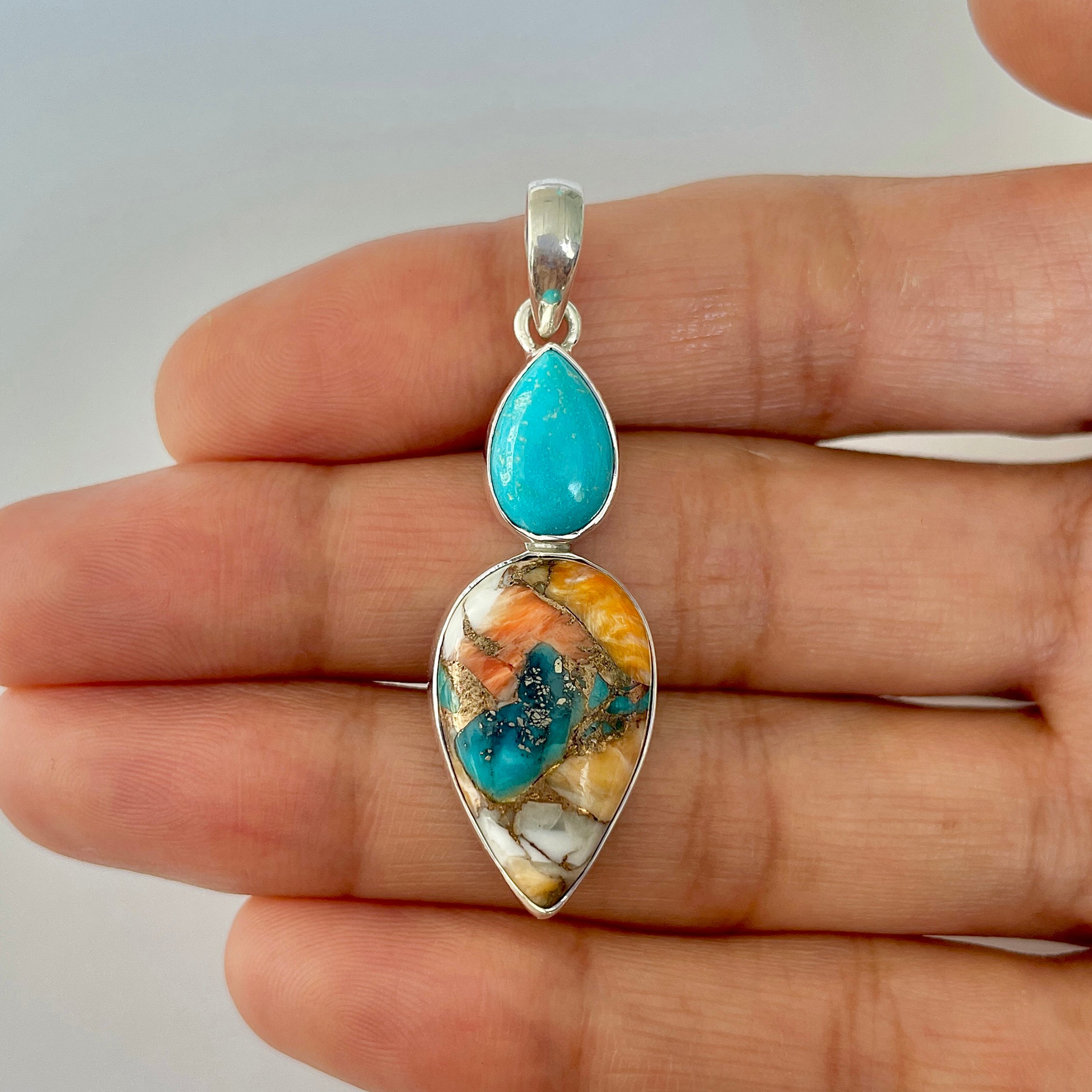 Spiny Oyster Turquoise Pendant-(TRO-1-38)