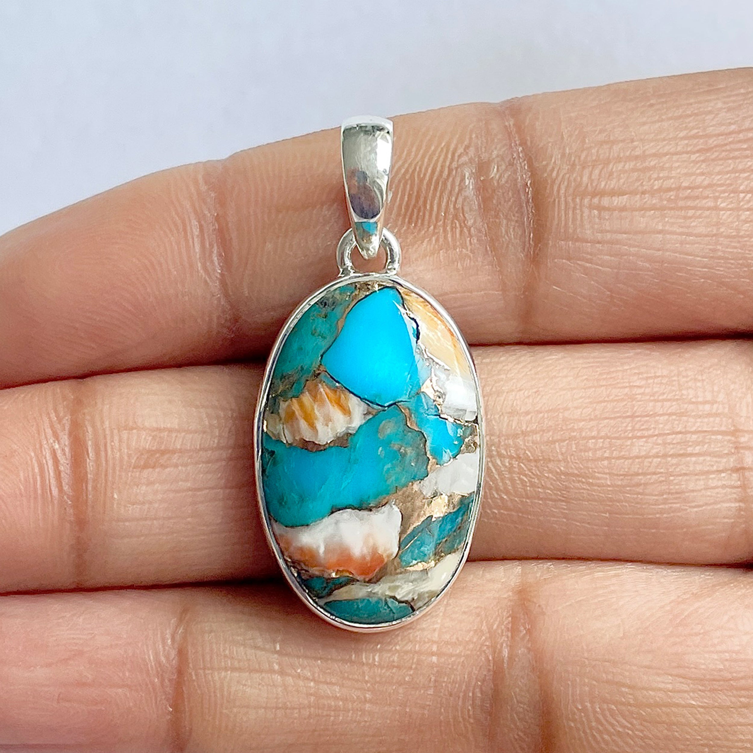 Spiny Oyster Turquoise Pendant-(TRO-1-4)