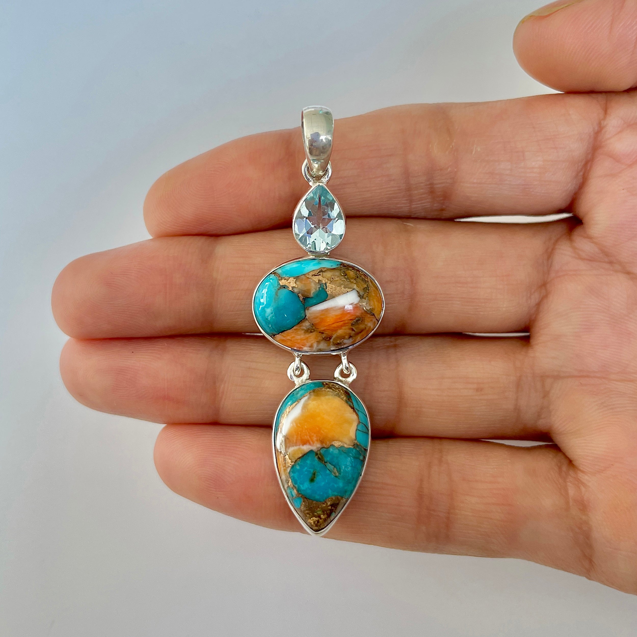 Spiny Oyster Turquoise Pendant-(TRO-1-40)