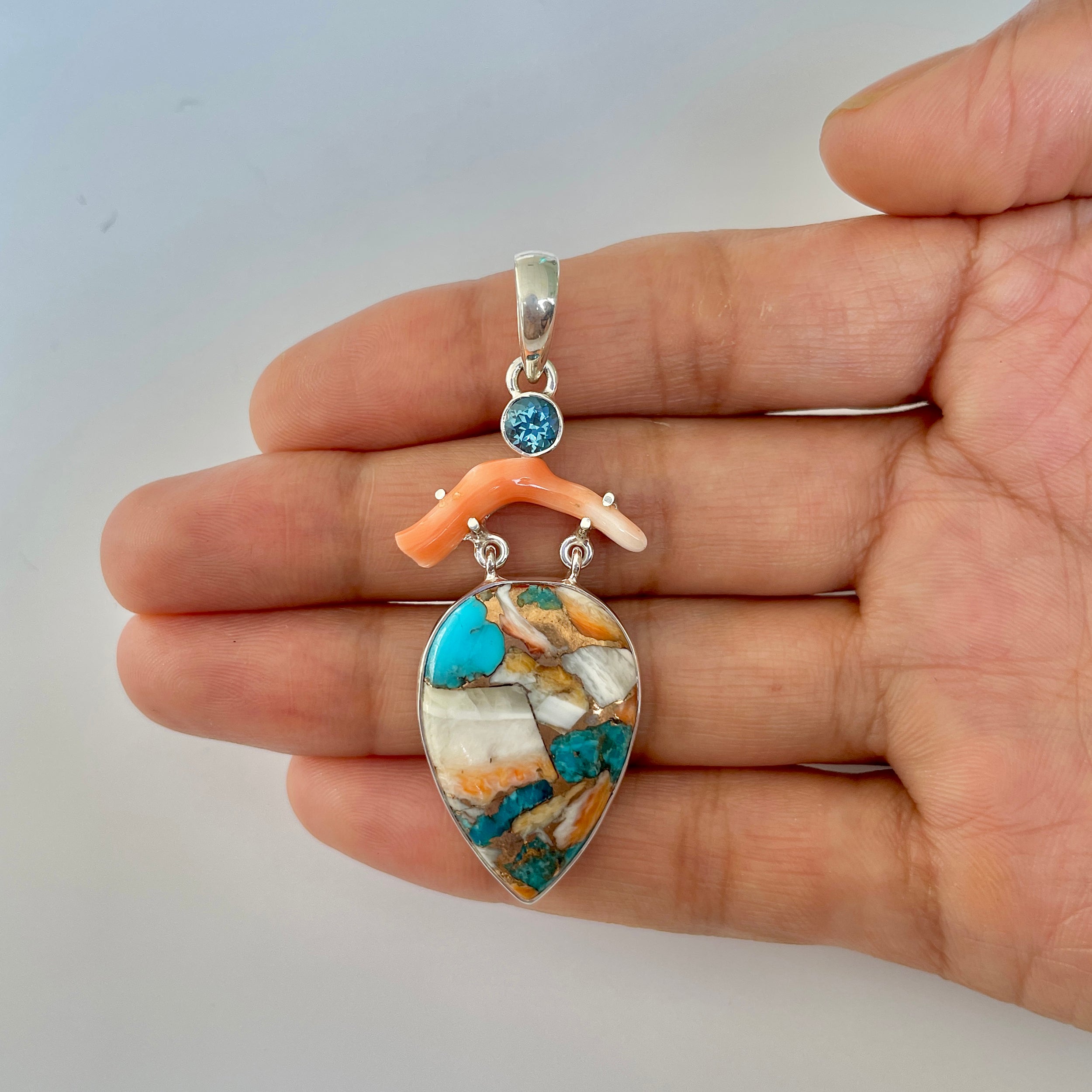 Spiny Oyster Turquoise Pendant-(TRO-1-41)