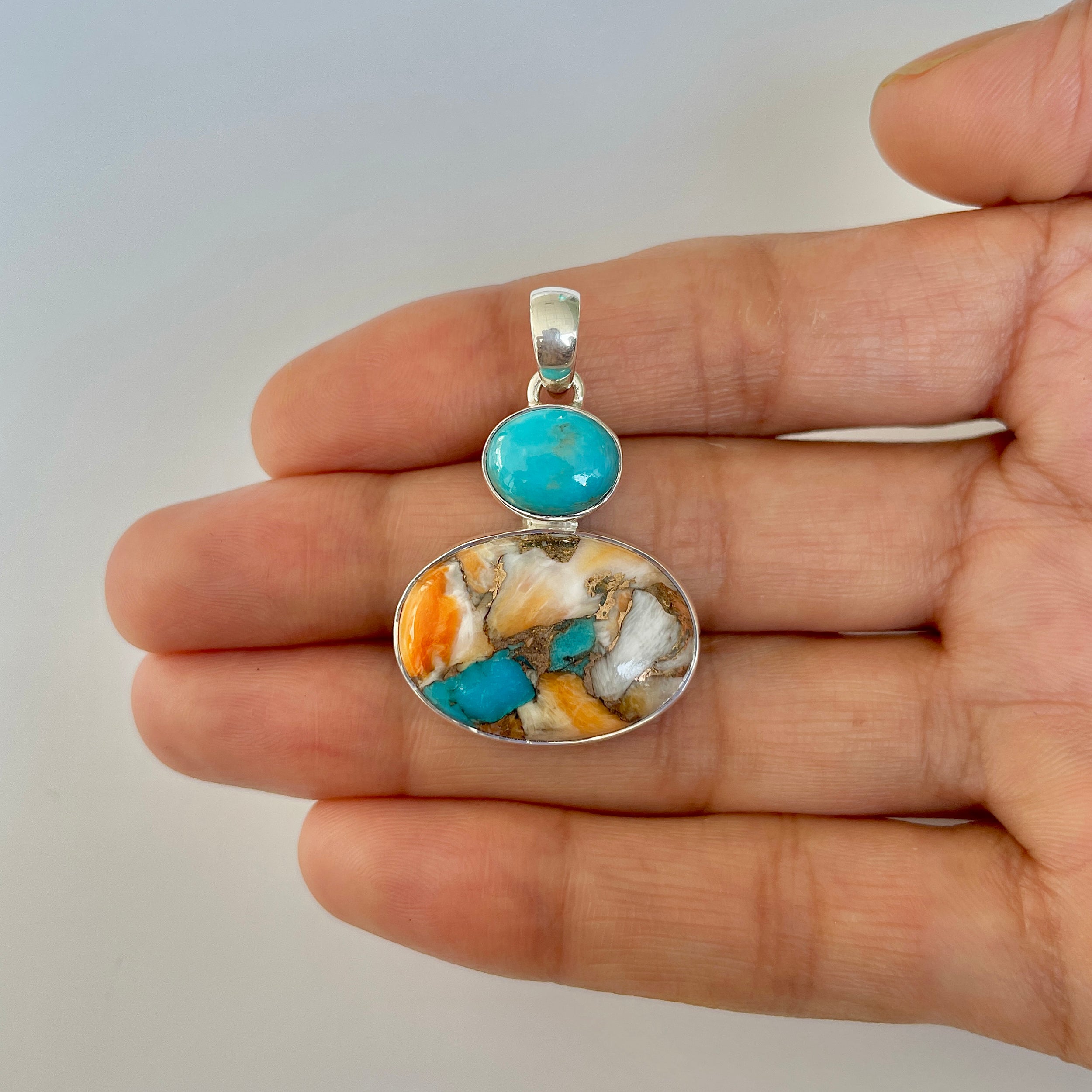 Spiny Oyster Turquoise Pendant-(TRO-1-42)
