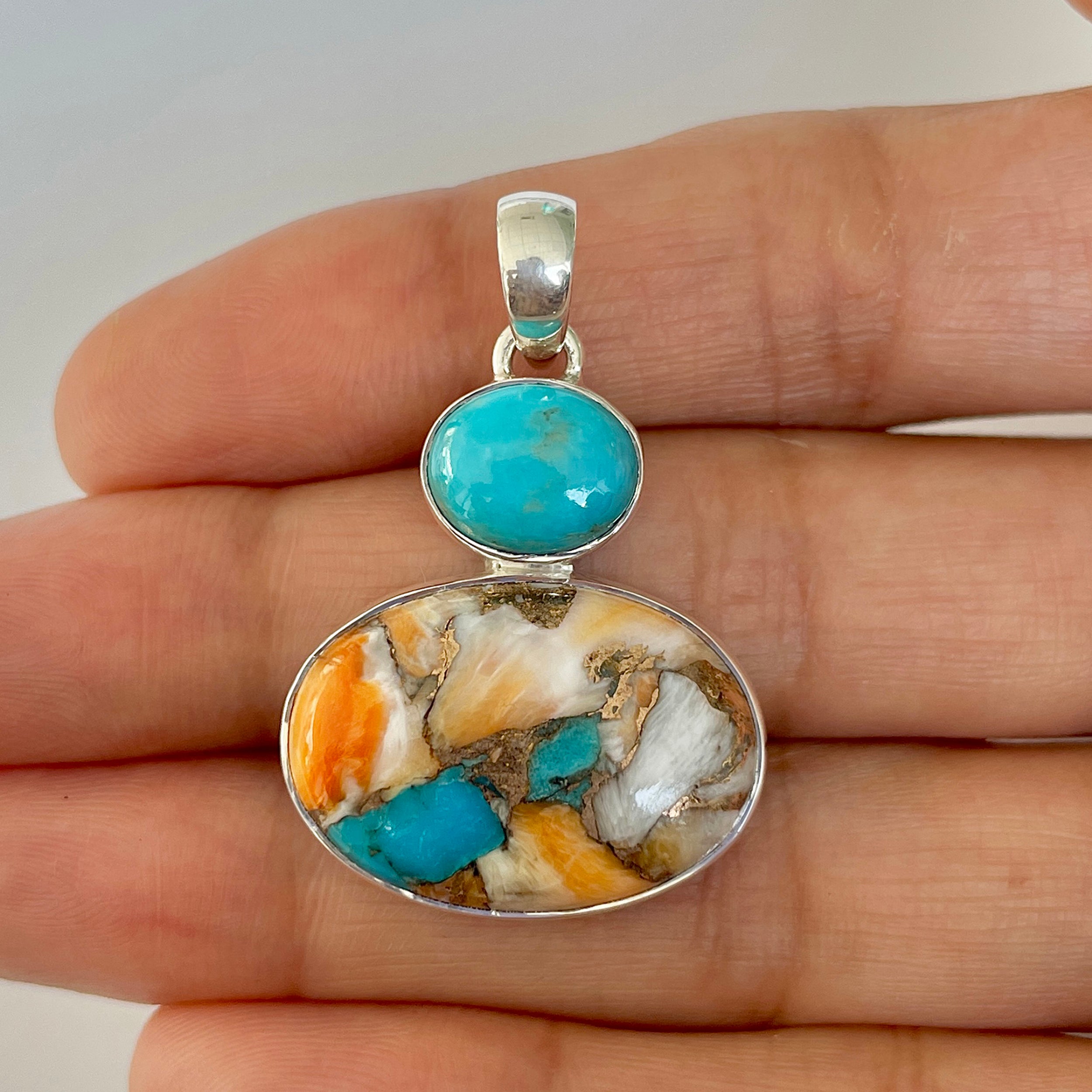 Spiny Oyster Turquoise Pendant-(TRO-1-42)