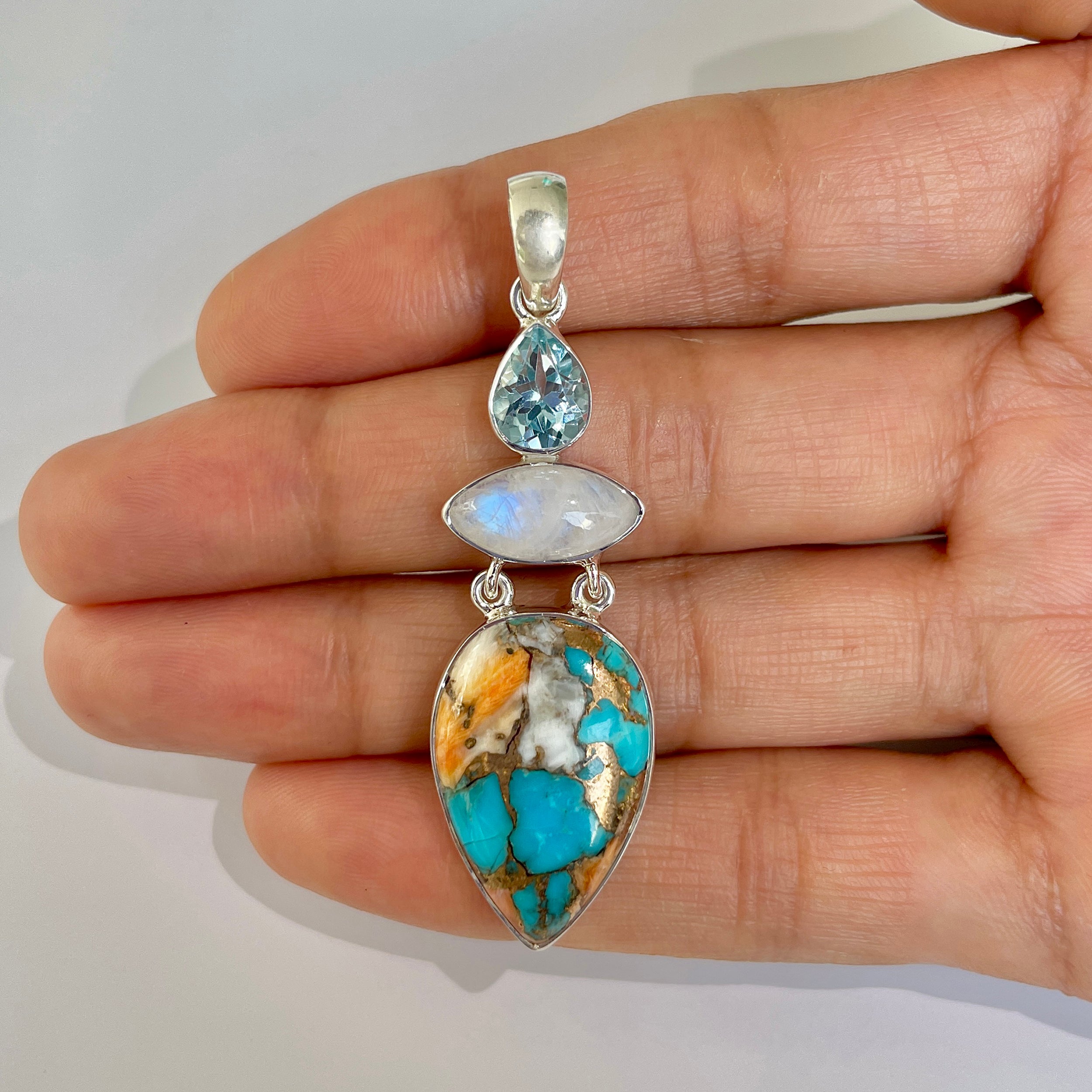 Spiny Oyster Turquoise Pendant-(TRO-1-43)