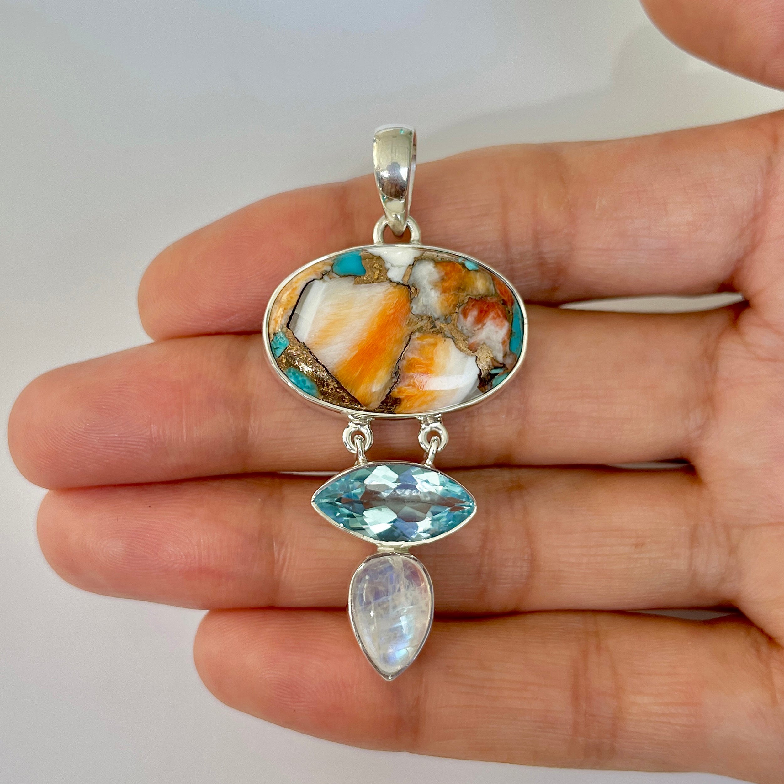 Spiny Oyster Turquoise Pendant-(TRO-1-44)