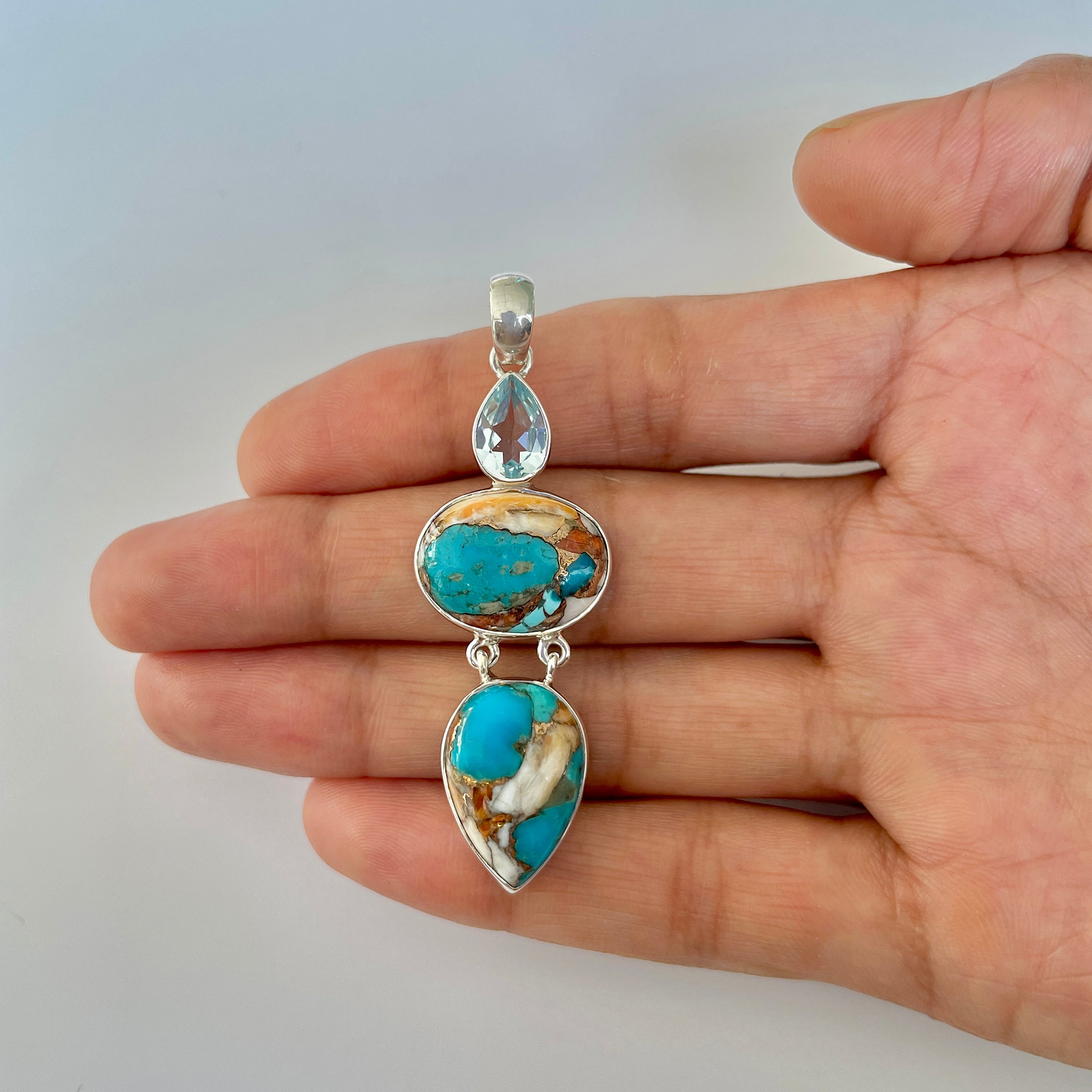 Spiny Oyster Turquoise Pendant-(TRO-1-45)