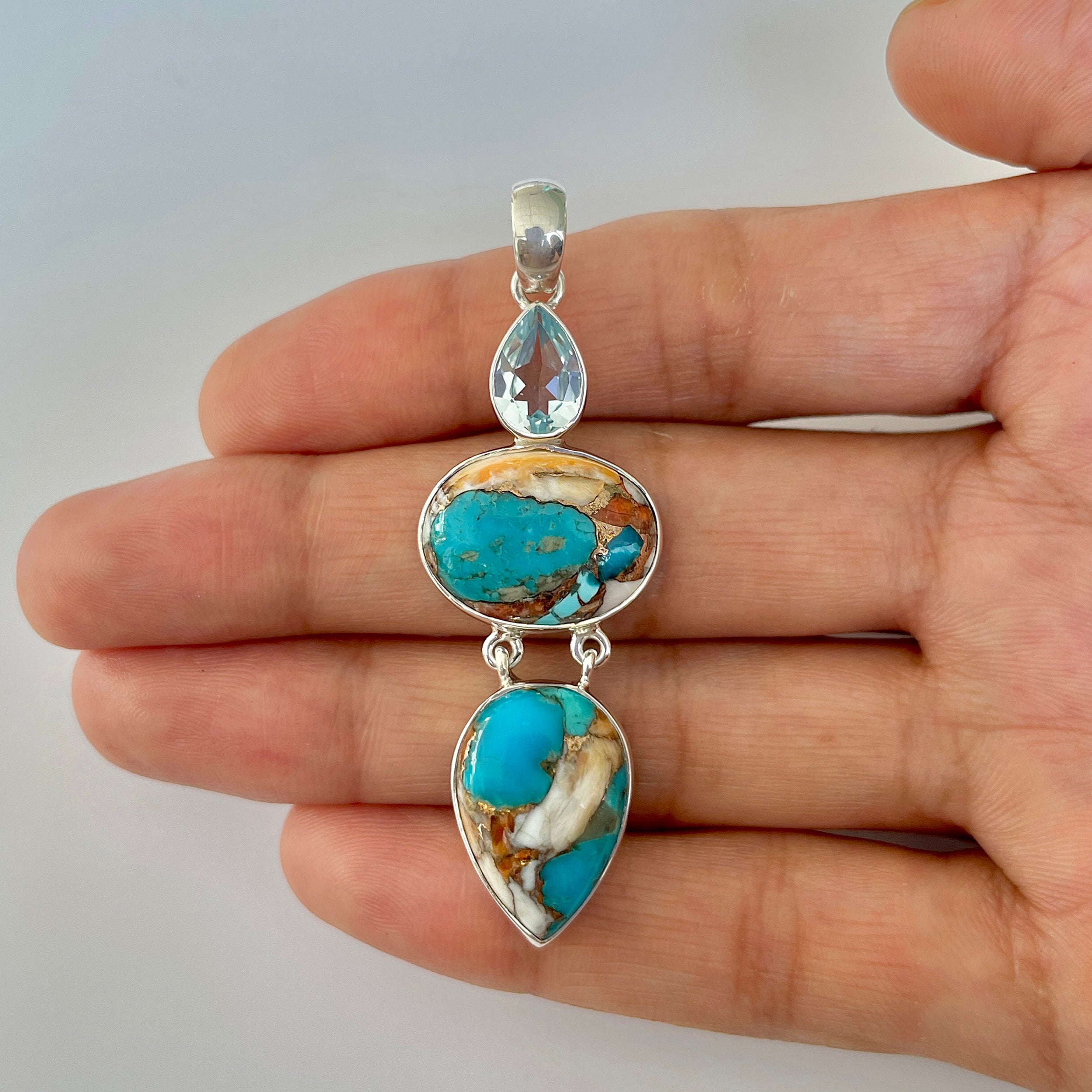 Spiny Oyster Turquoise Pendant-(TRO-1-45)