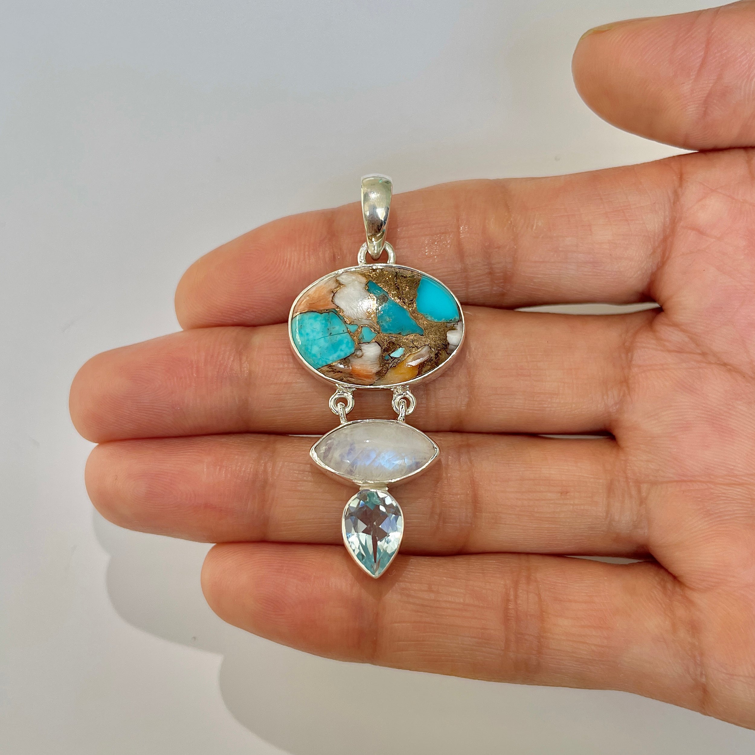 Spiny Oyster Turquoise Pendant-(TRO-1-46)