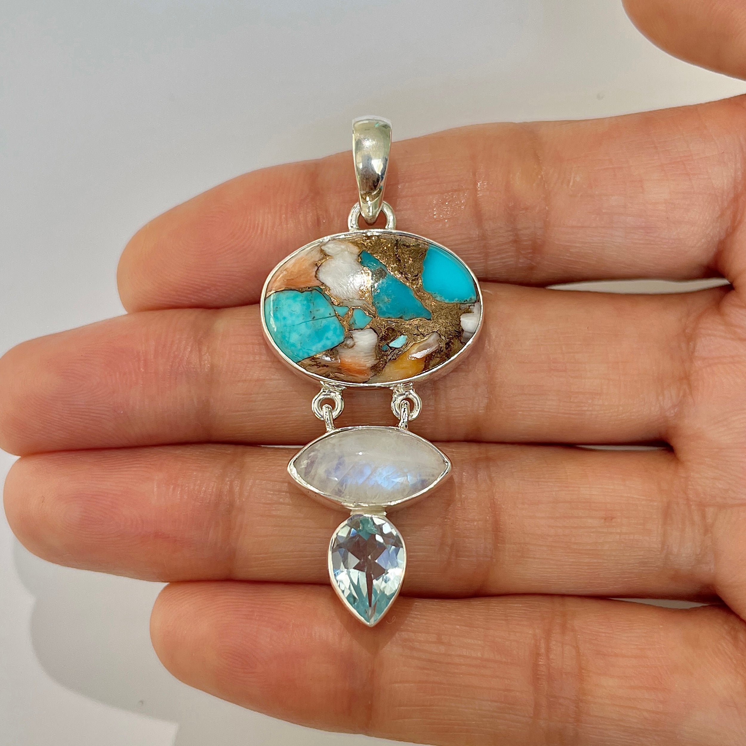 Spiny Oyster Turquoise Pendant-(TRO-1-46)