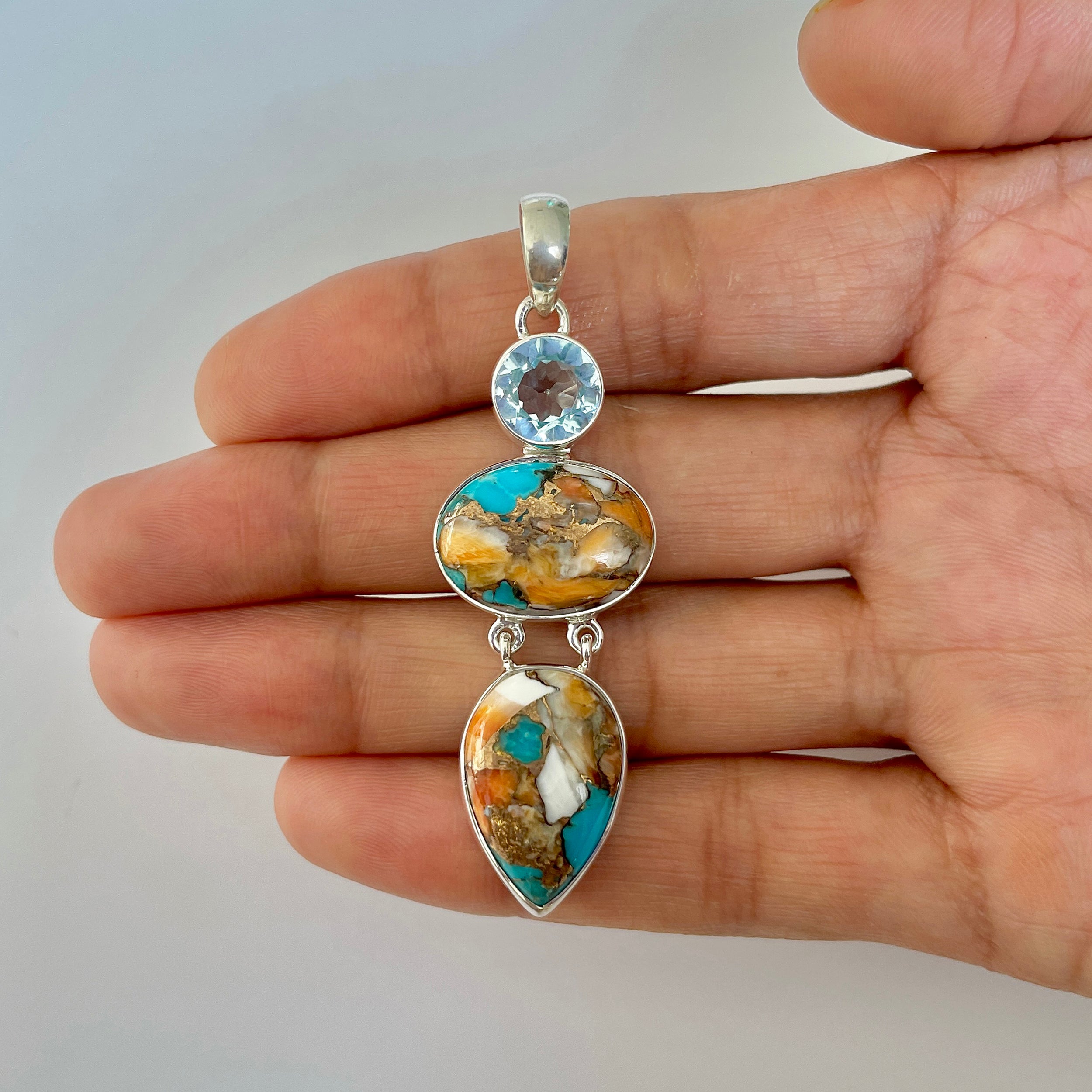 Spiny Oyster Turquoise Pendant-(TRO-1-47)