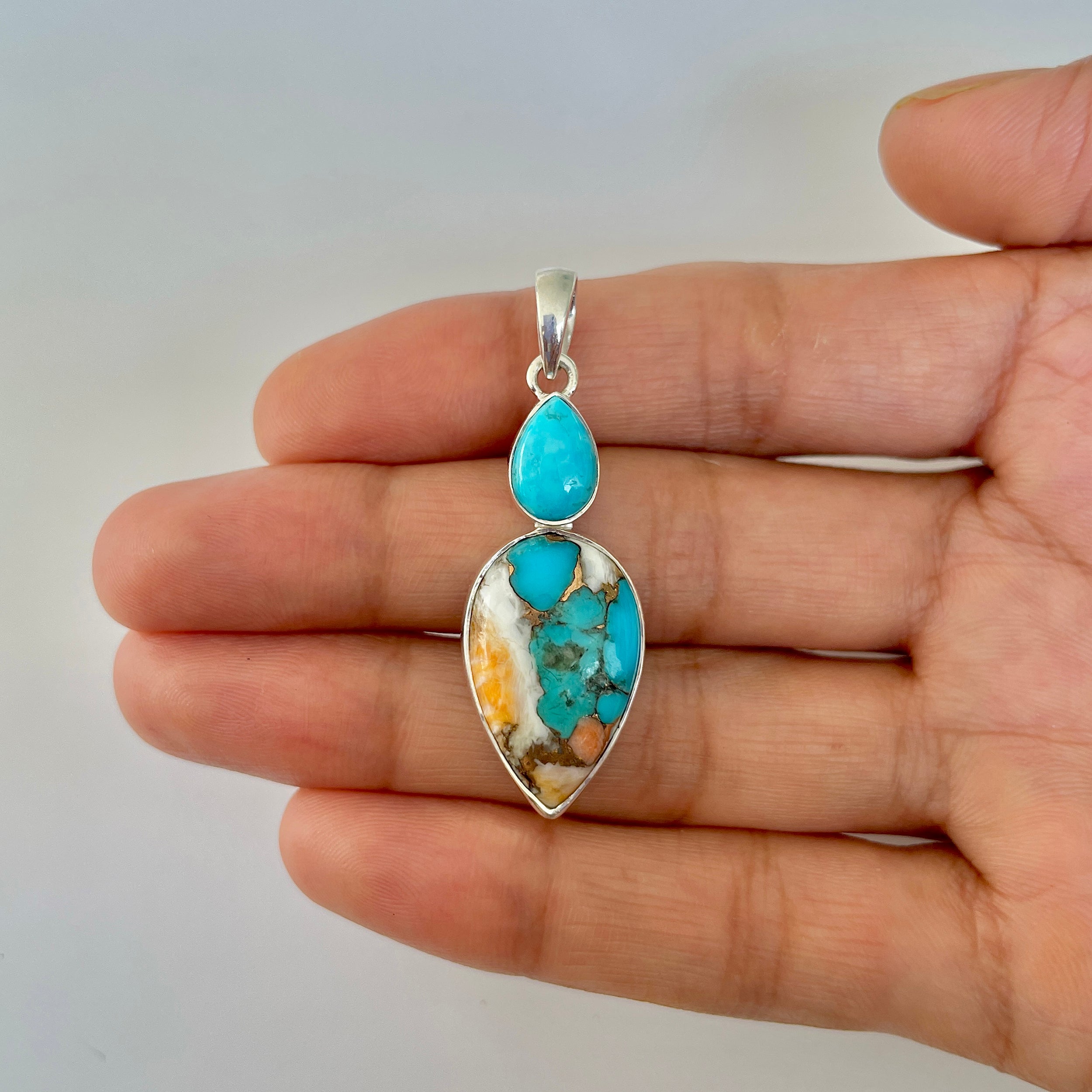 Spiny Oyster Turquoise Pendant-(TRO-1-49)