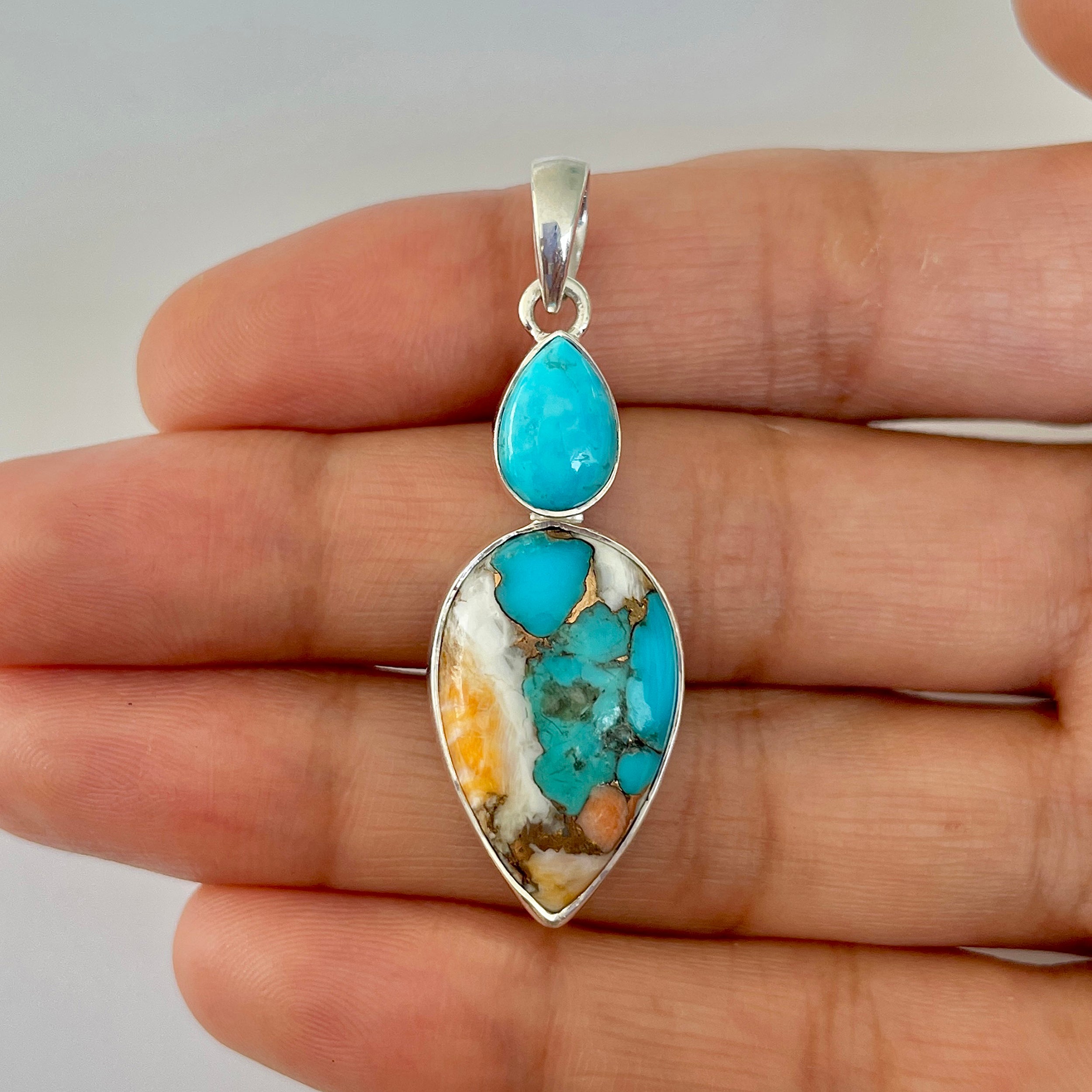 Spiny Oyster Turquoise Pendant-(TRO-1-49)