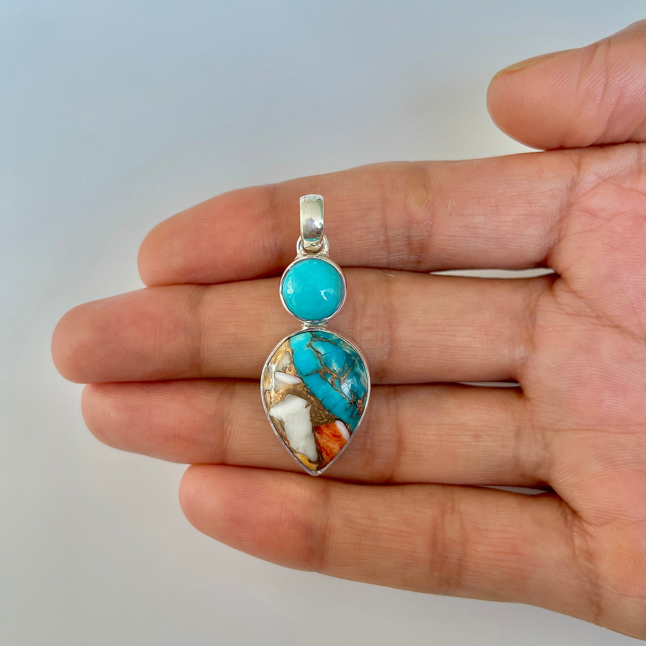 Spiny Oyster Turquoise Pendant-(TRO-1-51)