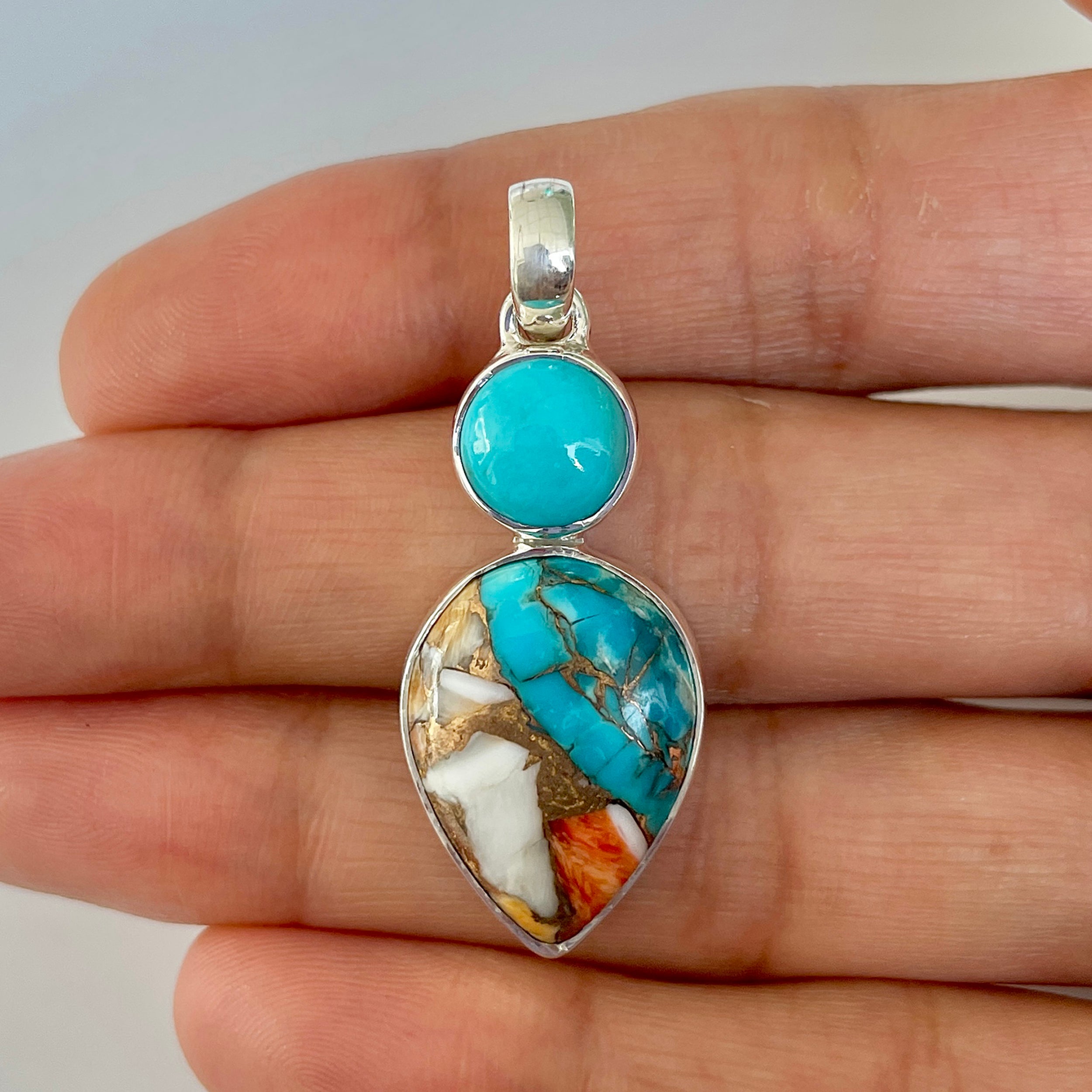 Spiny Oyster Turquoise Pendant-(TRO-1-51)