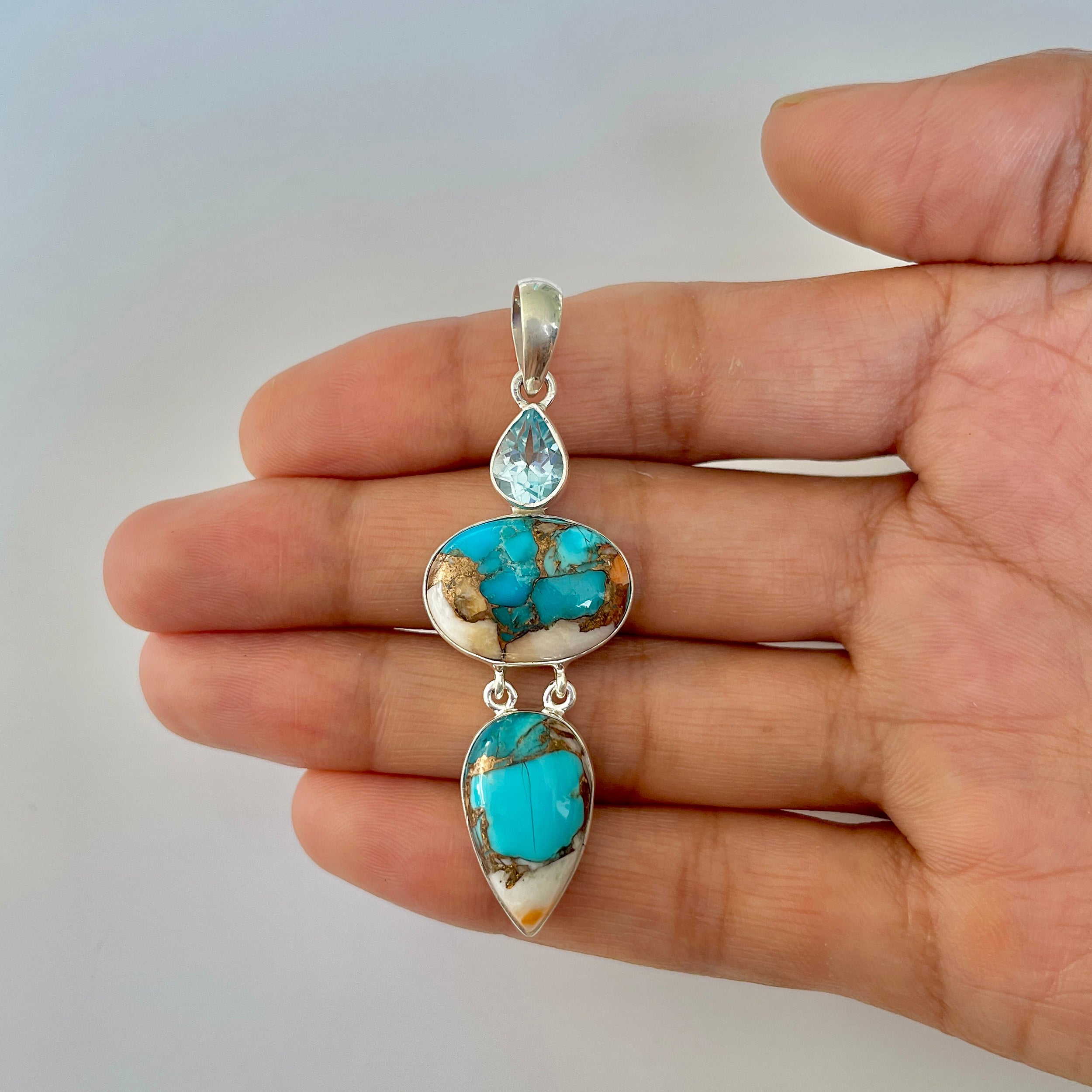 Spiny Oyster Turquoise Pendant-(TRO-1-53)