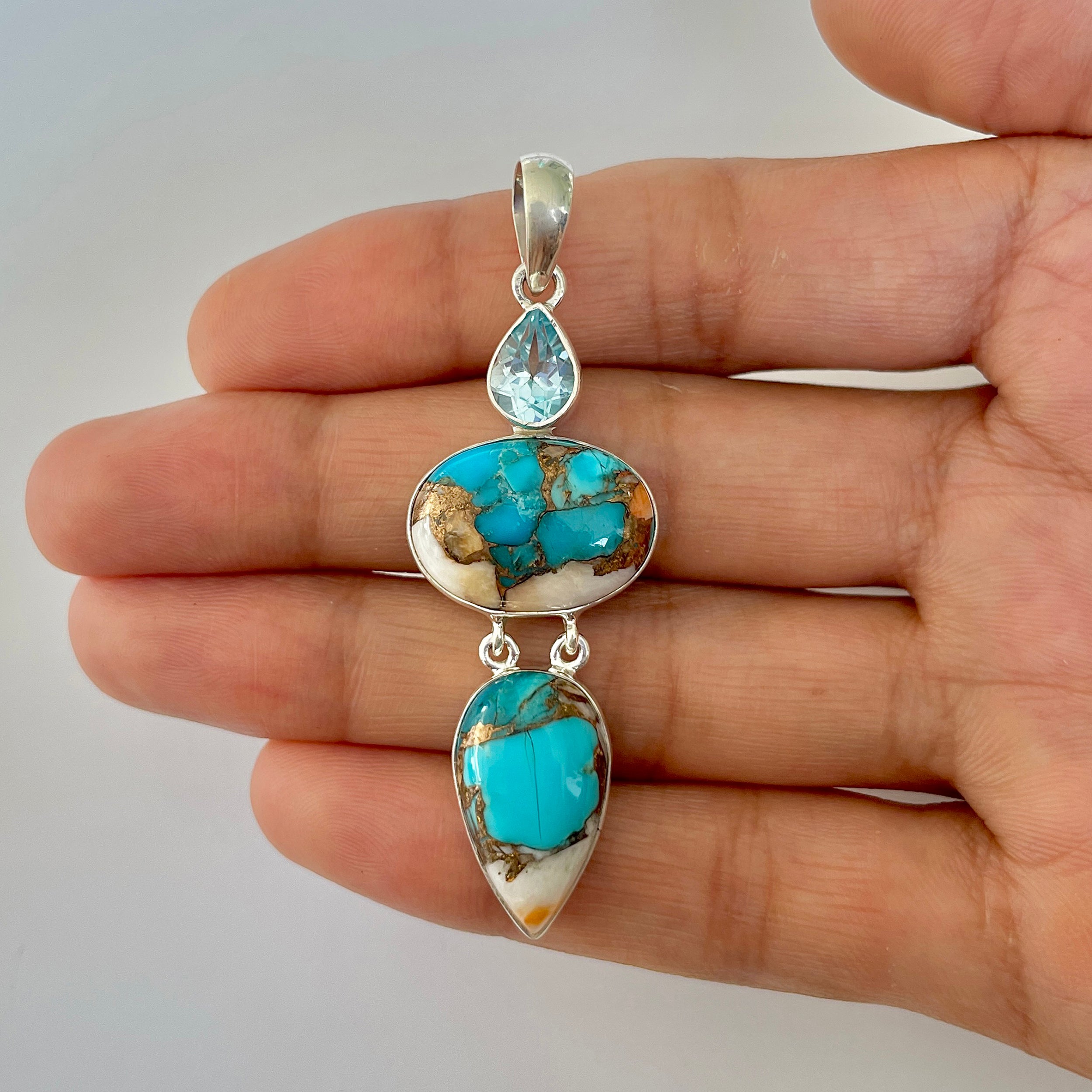 Spiny Oyster Turquoise Pendant-(TRO-1-53)