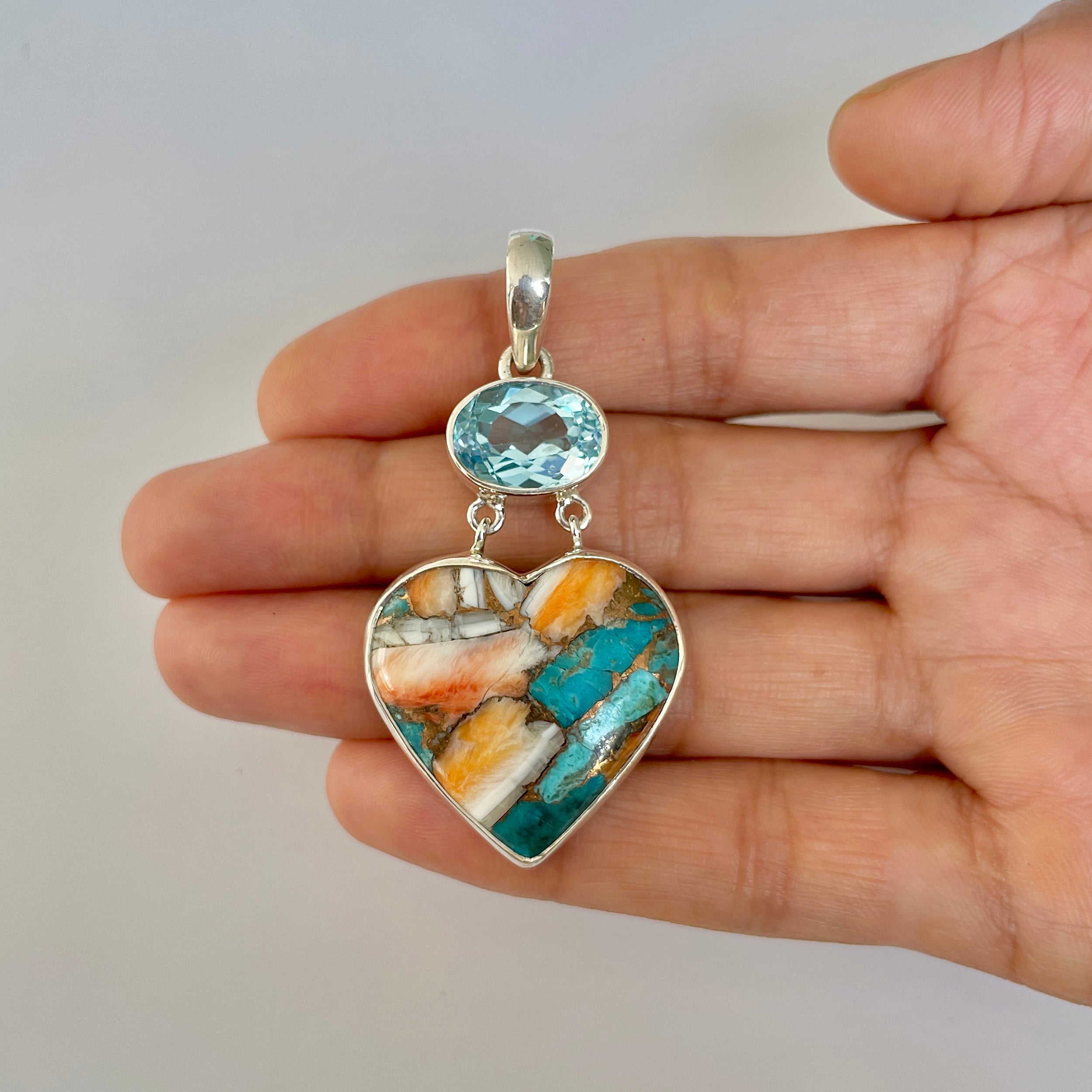 Spiny Oyster Turquoise Pendant-(TRO-1-56)