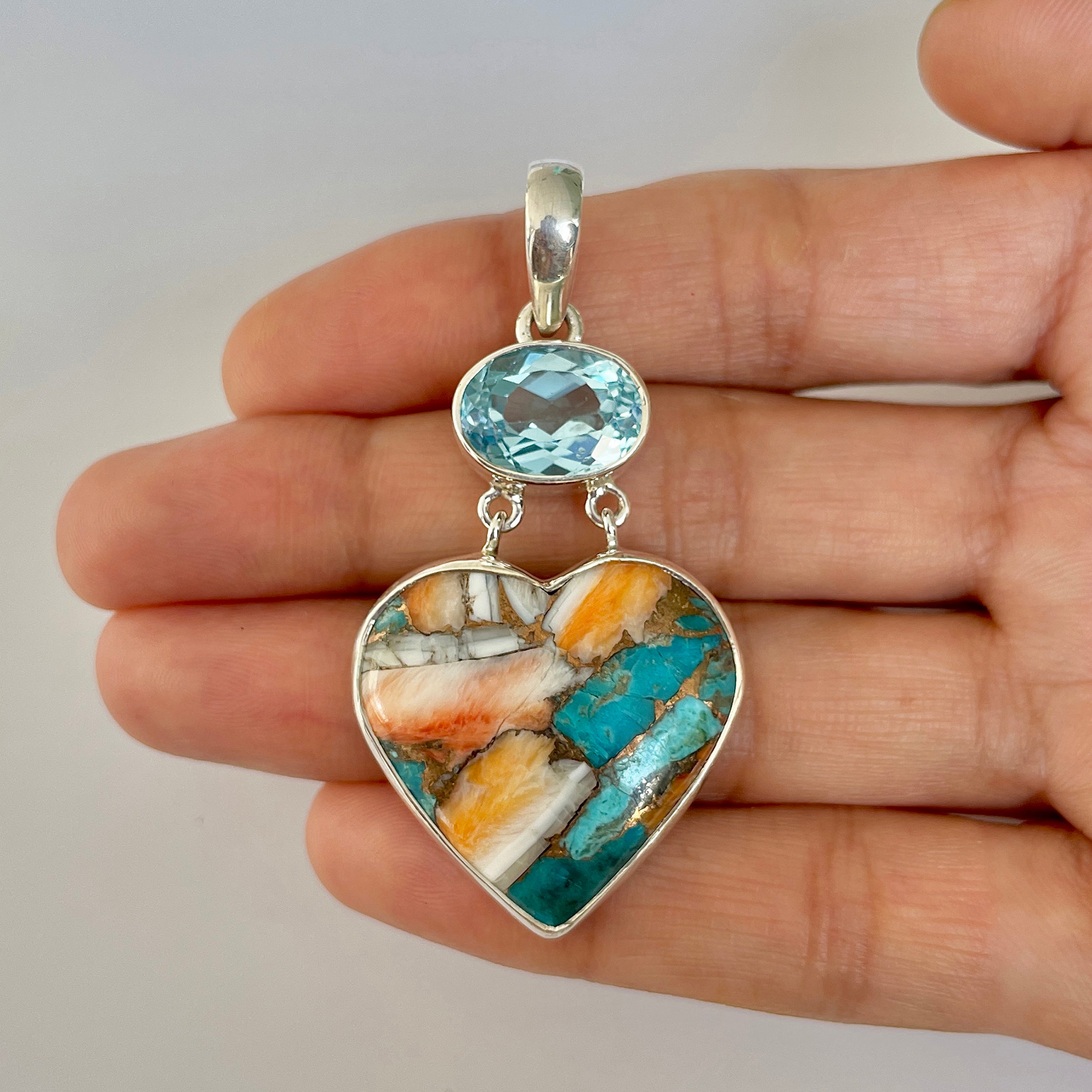 Spiny Oyster Turquoise Pendant-(TRO-1-56)