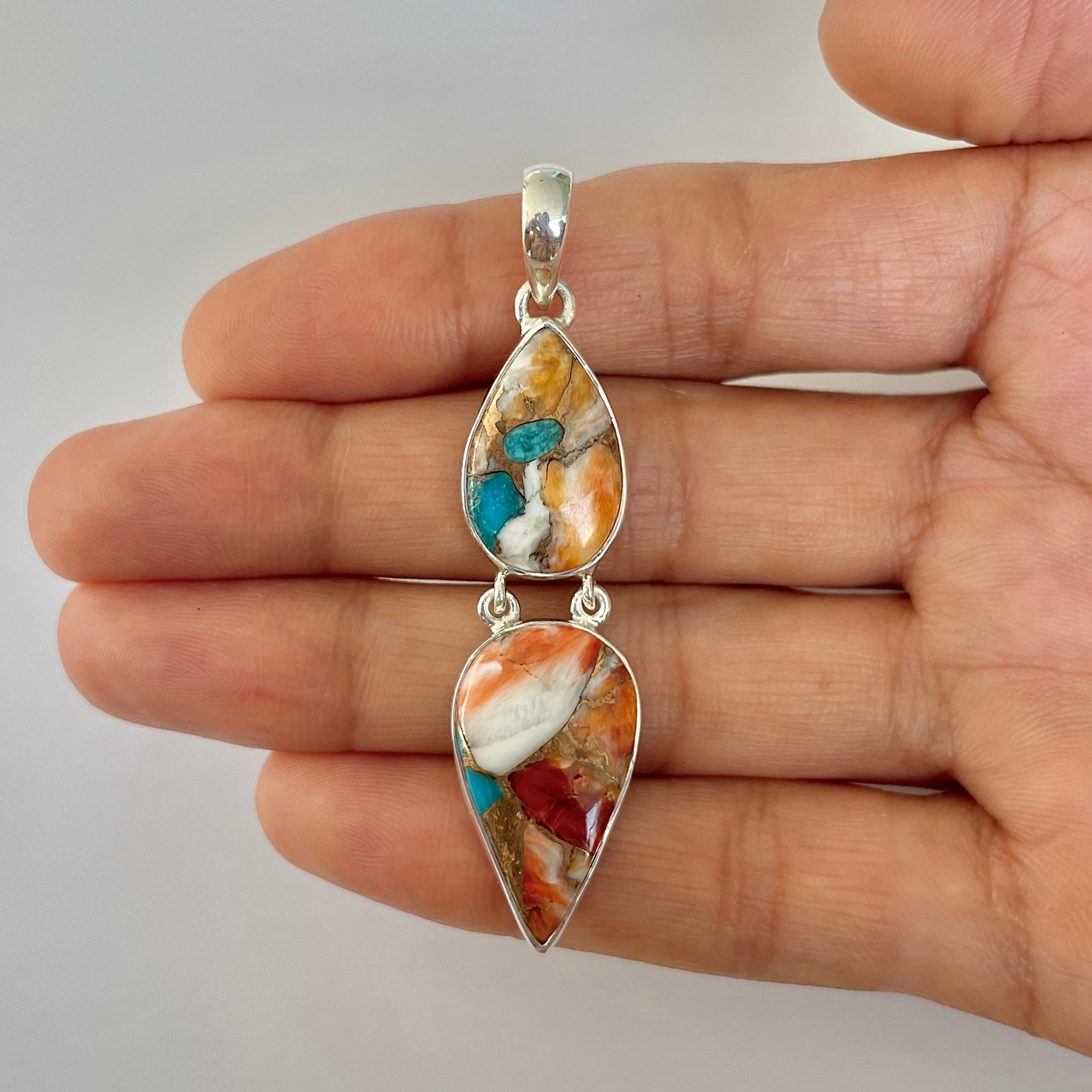 Spiny Oyster Turquoise Pendant-(TRO-1-58)