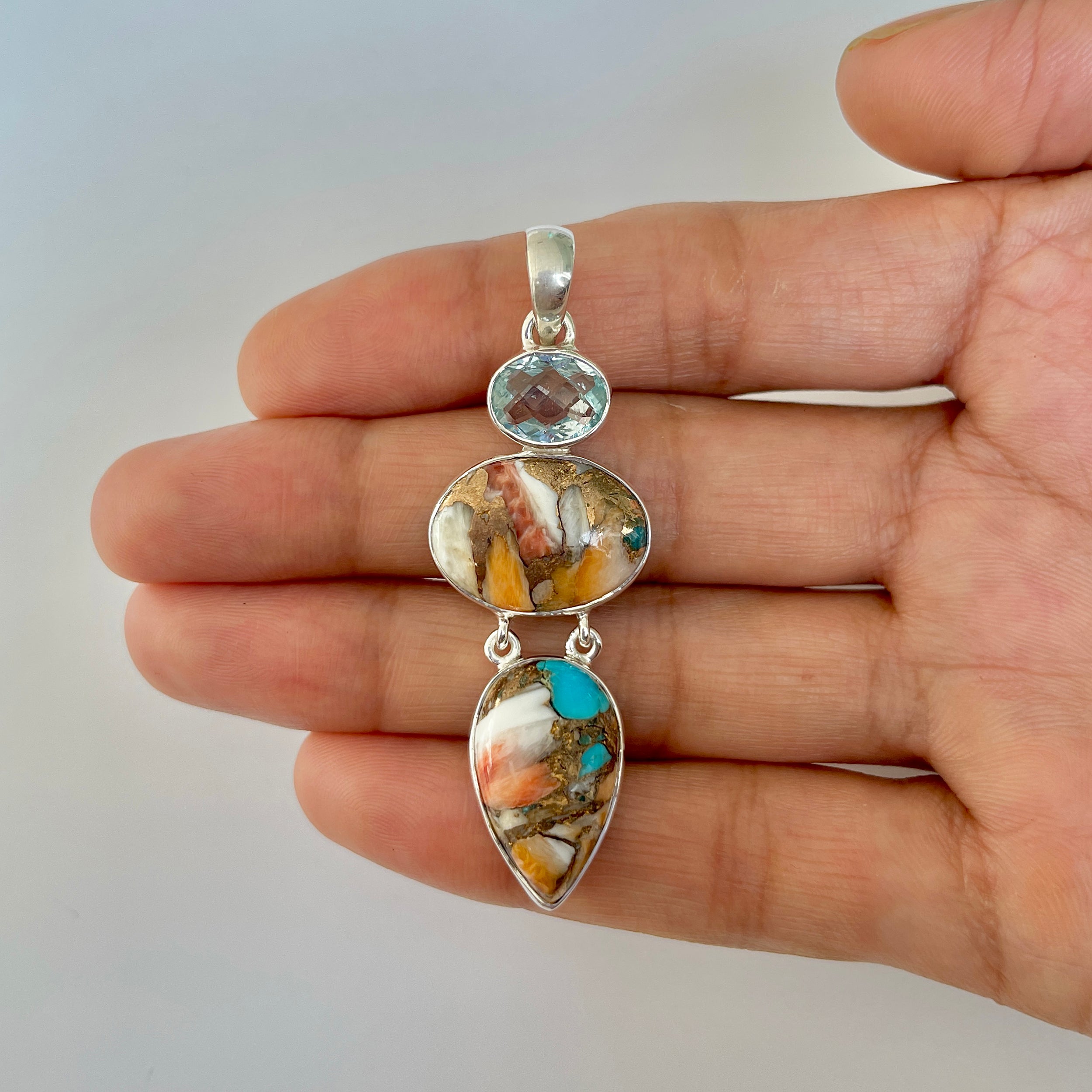 Spiny Oyster Turquoise Pendant-(TRO-1-59)