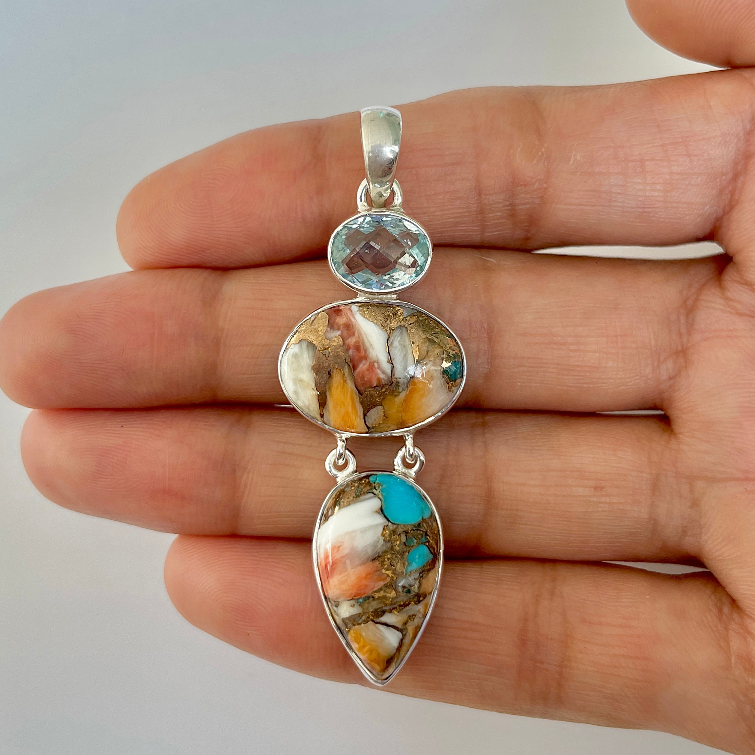 Spiny Oyster Turquoise Pendant-(TRO-1-59)