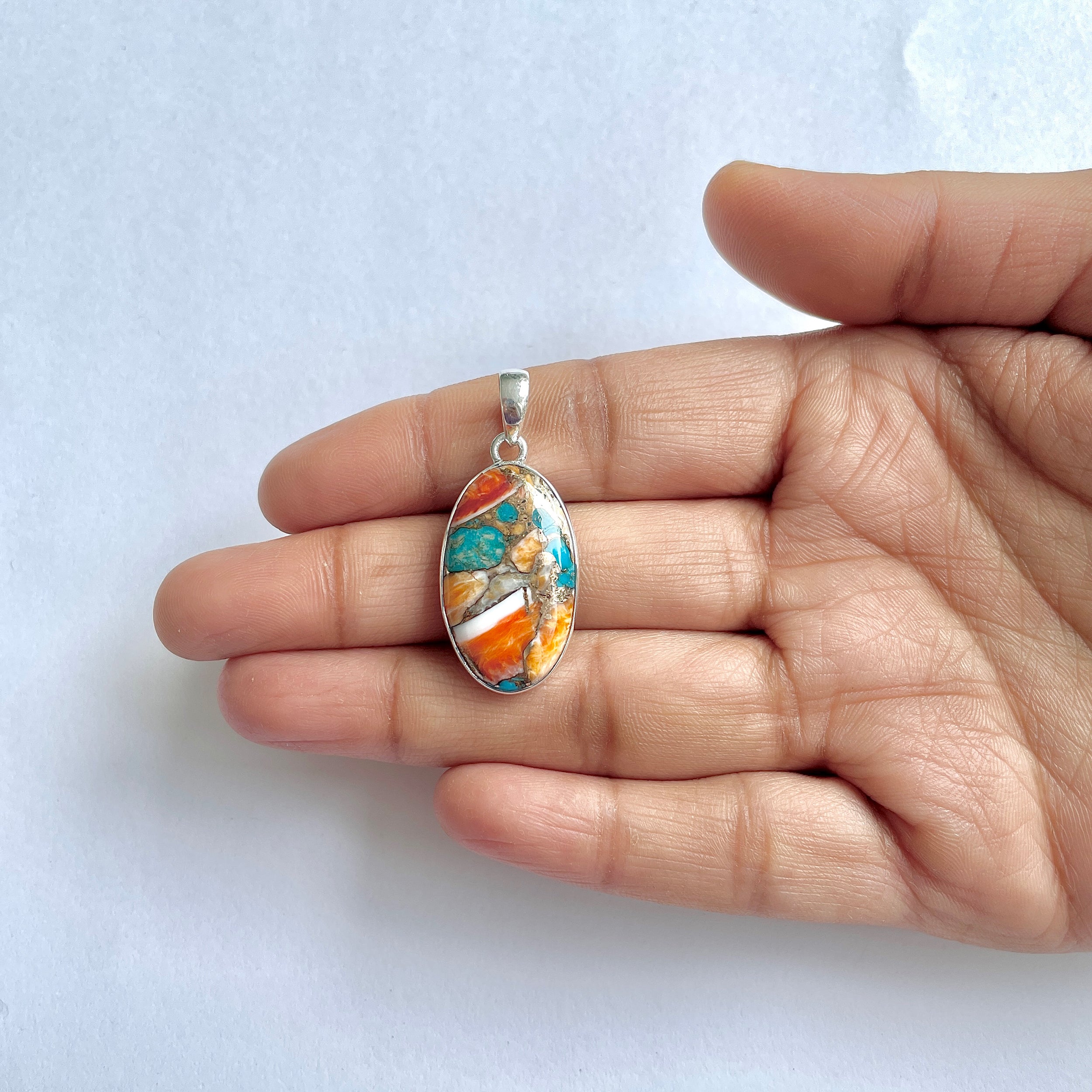 Spiny Oyster Turquoise Pendant-(TRO-1-7)