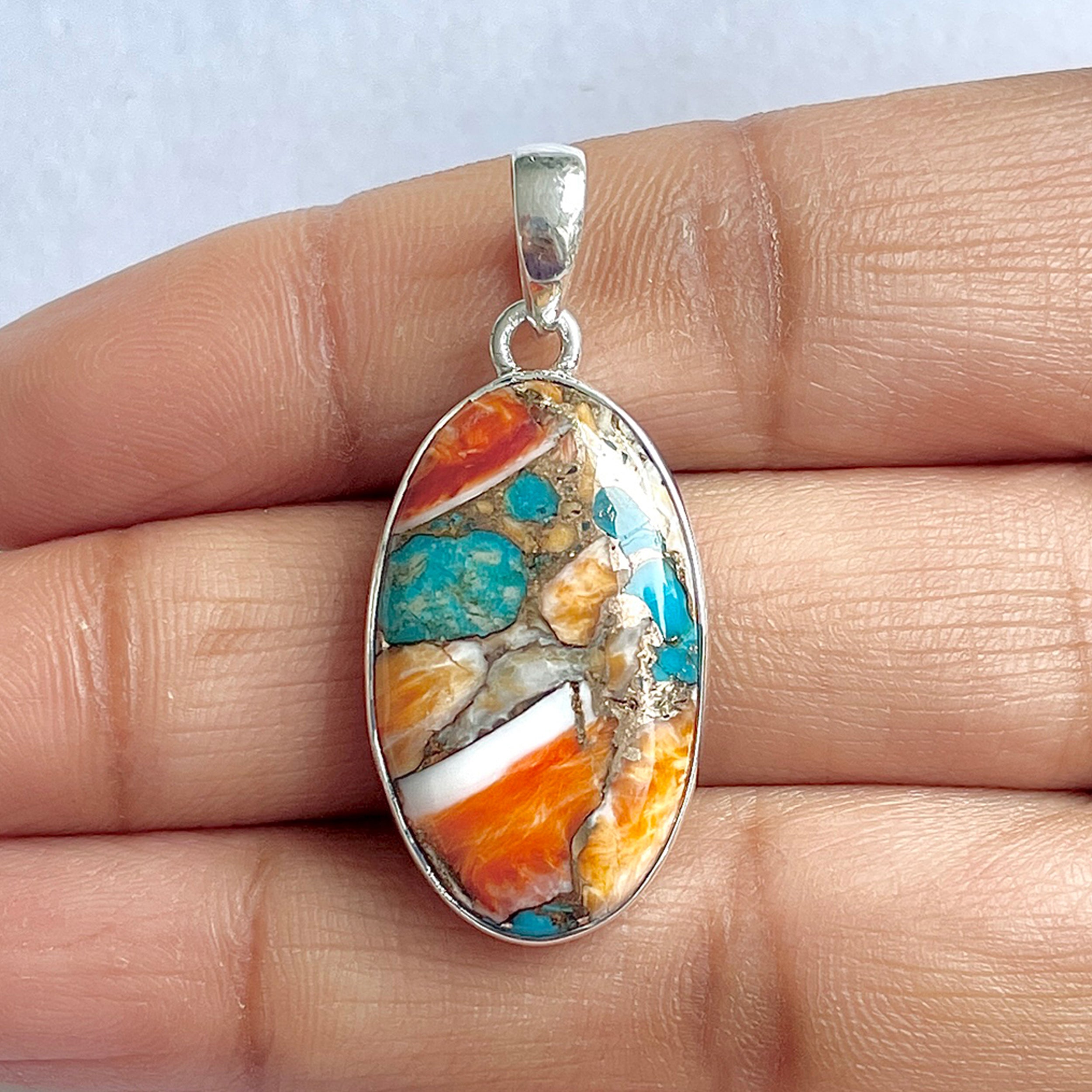 Spiny Oyster Turquoise Pendant-(TRO-1-7)