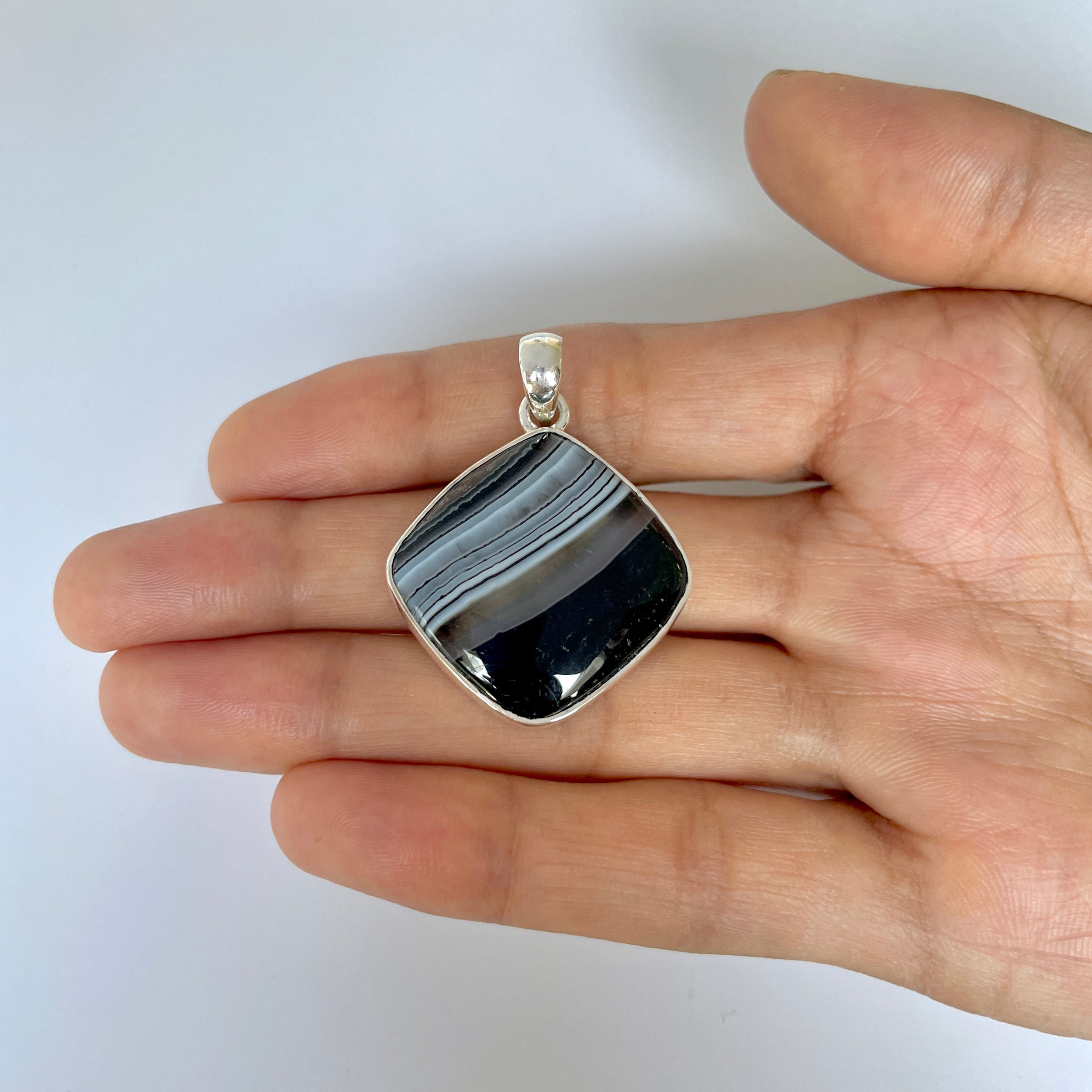 Banded Agate Pendant-(BAG-1-34)
